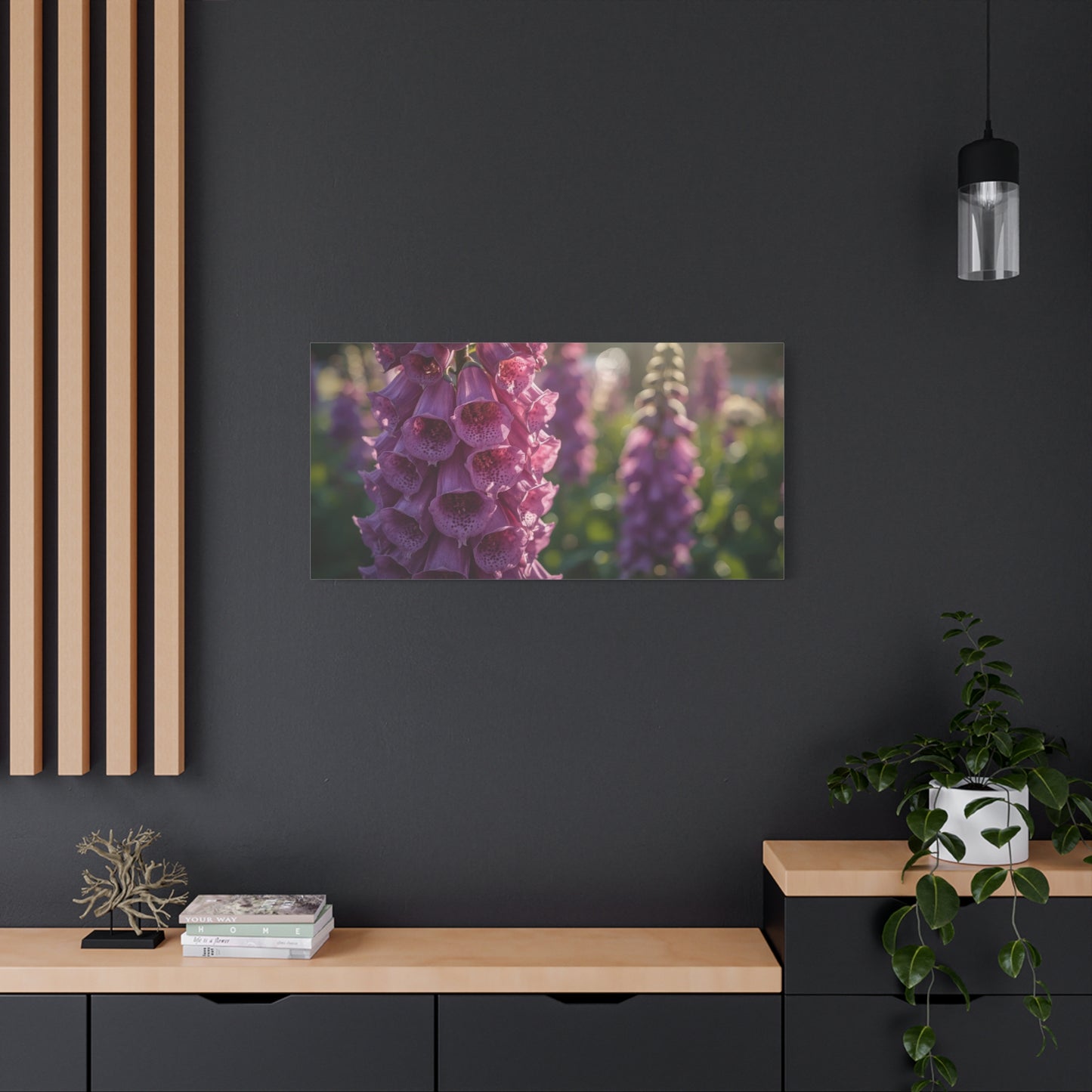 Purple Foxglove Flower Canvas Wall Art - Botanical Floral Art Print, Soft Golden Light, Matte Finish Decor - Bedroom Wall Hanging, Living Room Accent, Spa Style Interior Design - Ready to Hang