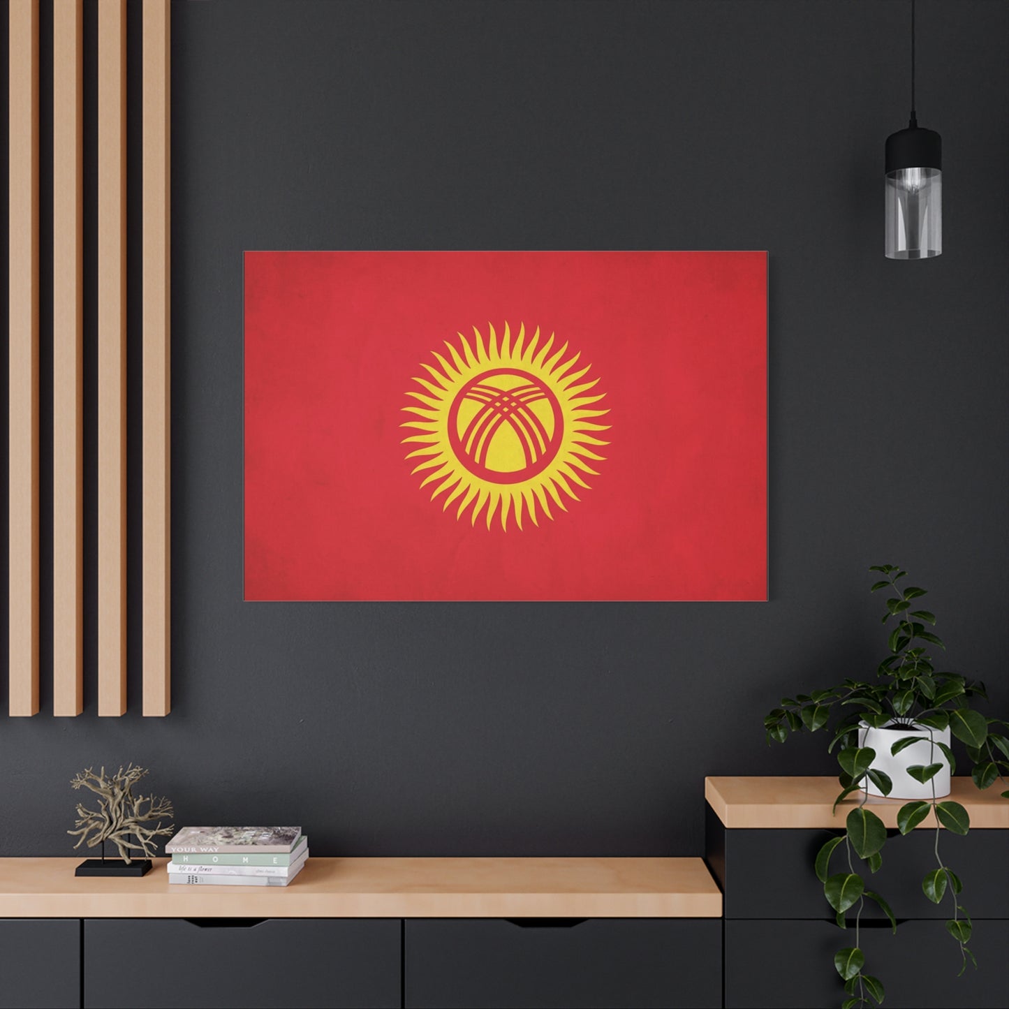 Kyrgyzstan Flag Canvas Wall Art - Red Sun Tunduk Emblem Print Picture - Minimalist Patriotic Wall Decor, Modern Home Decoration, Living Room Accent, Office Art - Bedroom Home Decoration