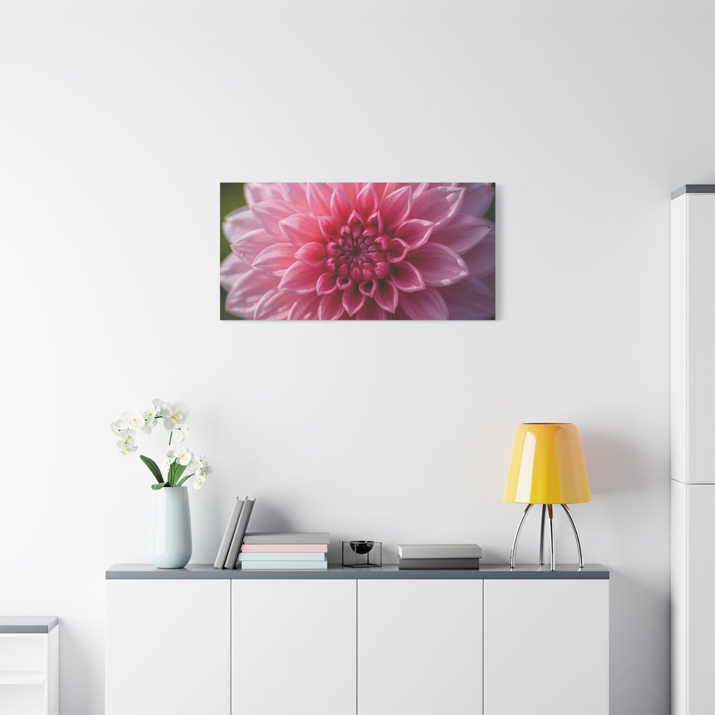 Pink Dahlia Canvas Wall Art - Floral Close Up Bloom, Botanical Wall Decor - Soft Focus Cotton Print - Contemporary Style, Bedroom Home Decoration, Bathroom Accent - Bedroom Home Decoration