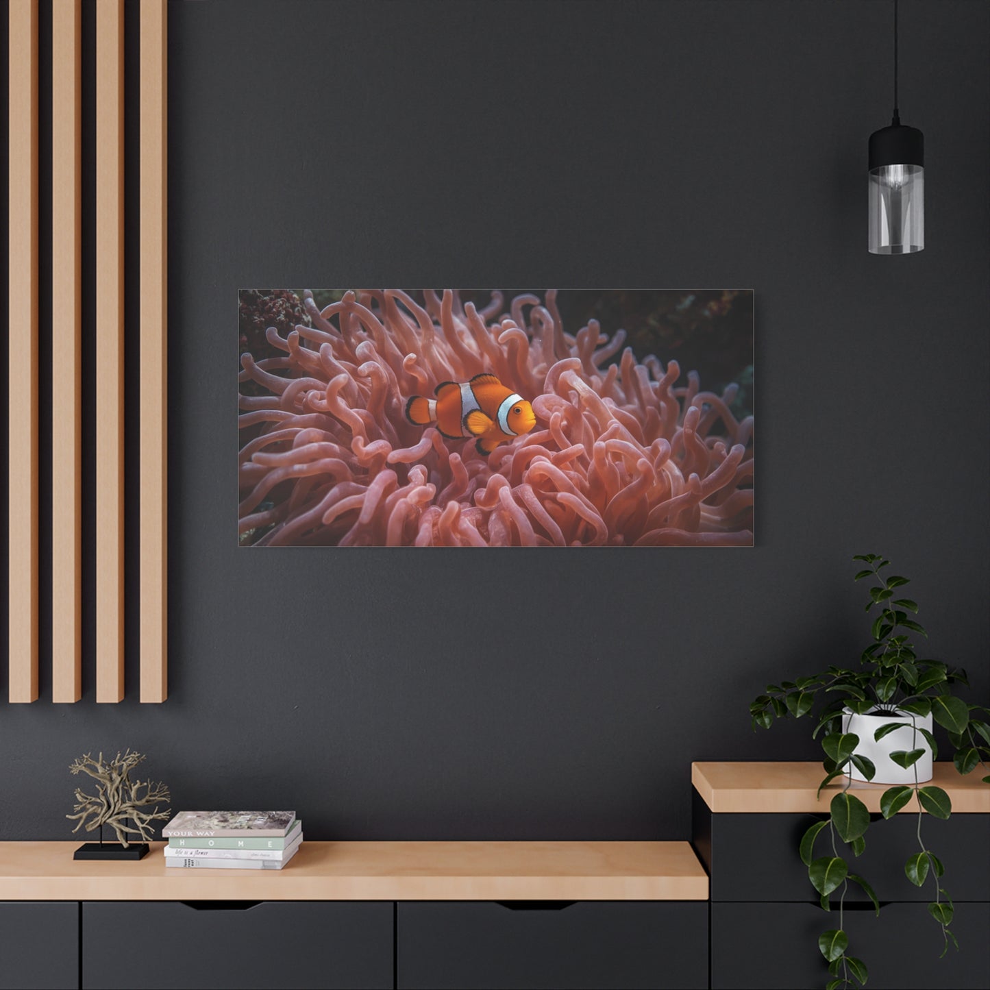 Clownfish Canvas Wall Art - Underwater Sea Anemone Art Print, Coastal Nautical Wall Decor - Matte Finish Stretched Canvas - Bedroom Decoration, Living Room Accent, Bathroom Art - Ready to Hang