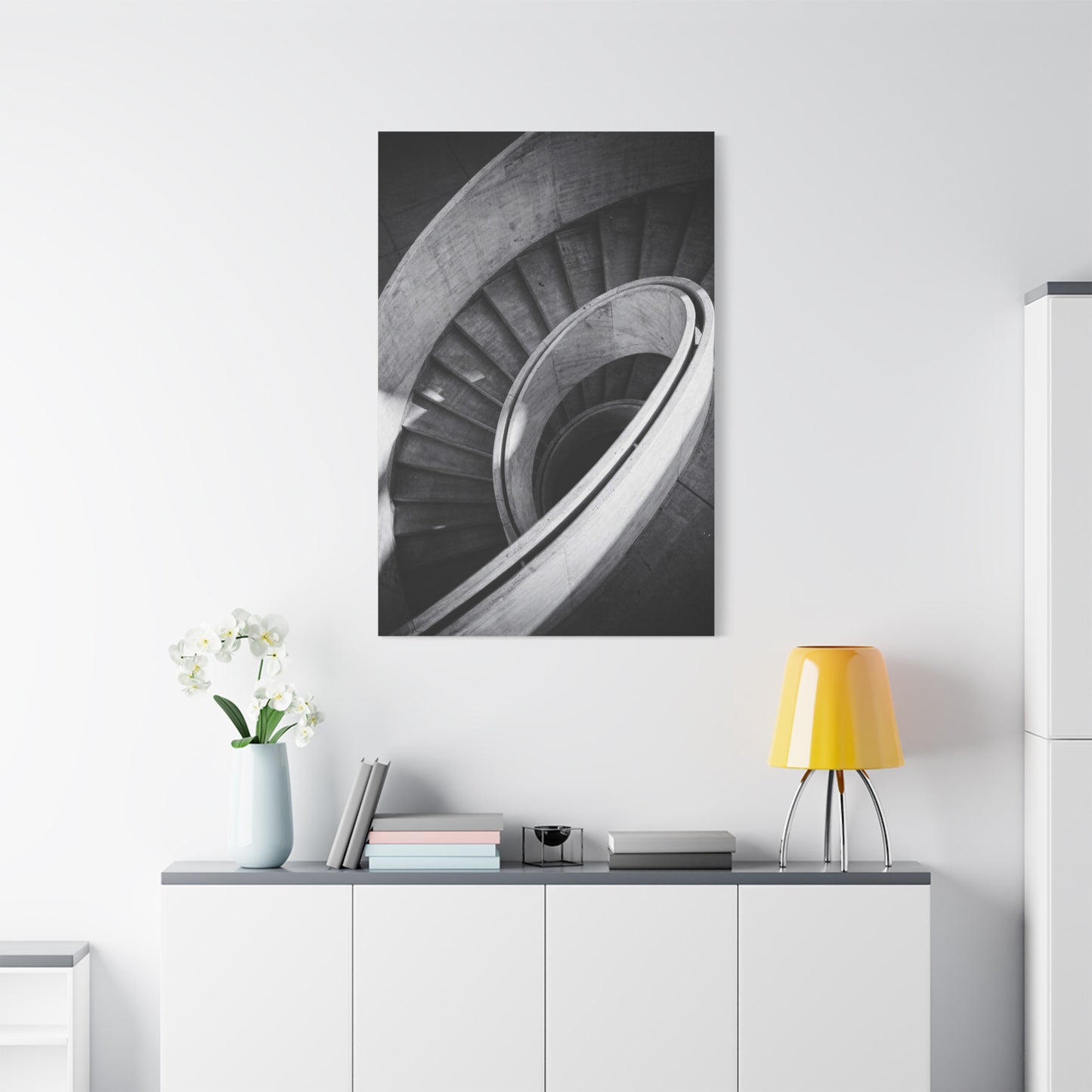 Black And White Spiral Staircase Canvas Wall Art - Architectural Art Print, Minimalist Modern Decor - Matte Cotton Canvas - Living Room Wall Decor, Home Office Accent - Bedroom Home Decoration