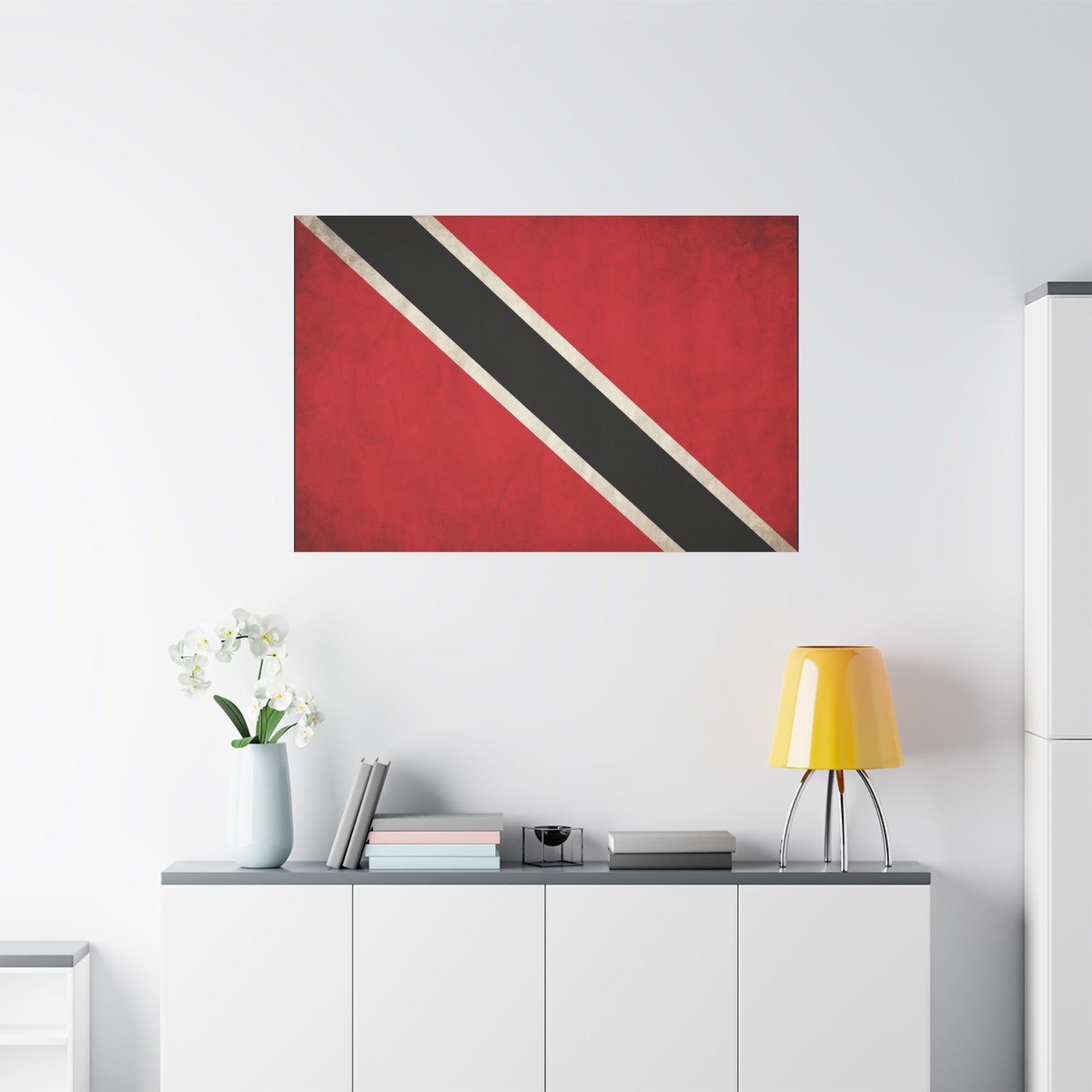 Trinidad And Tobago Flag Canvas Wall Art - Vintage National Pride Decor, Red Black White Graphic Print - Cultural Heritage Style - Living Room Wall Decor - Bedroom Home Decoration - Ready to Hang