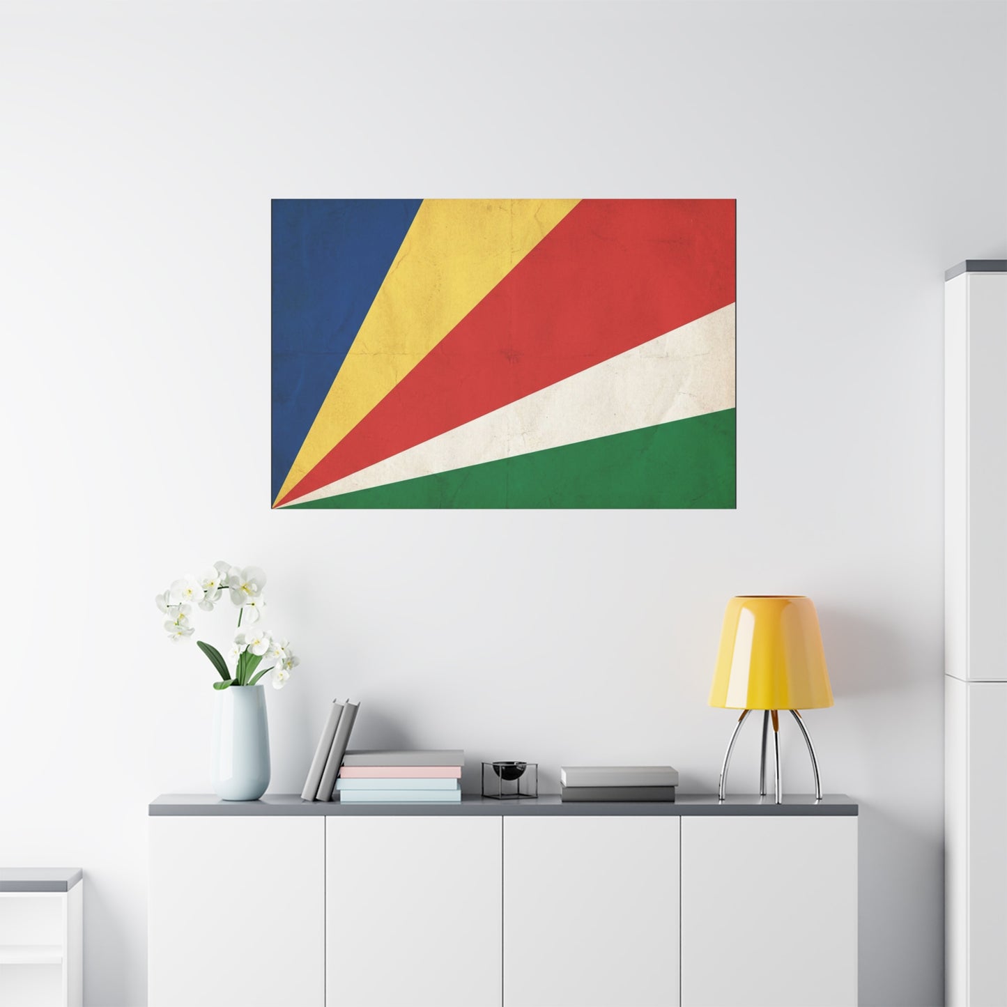 Seychelles Flag Canvas Wall Art - Vintage Republic Banner Print, Color Block Design - Matte Cotton Decor - Patriotic Wall Hanging, Living Room Home Decoration, Office Accent - Bedroom Home Decoration