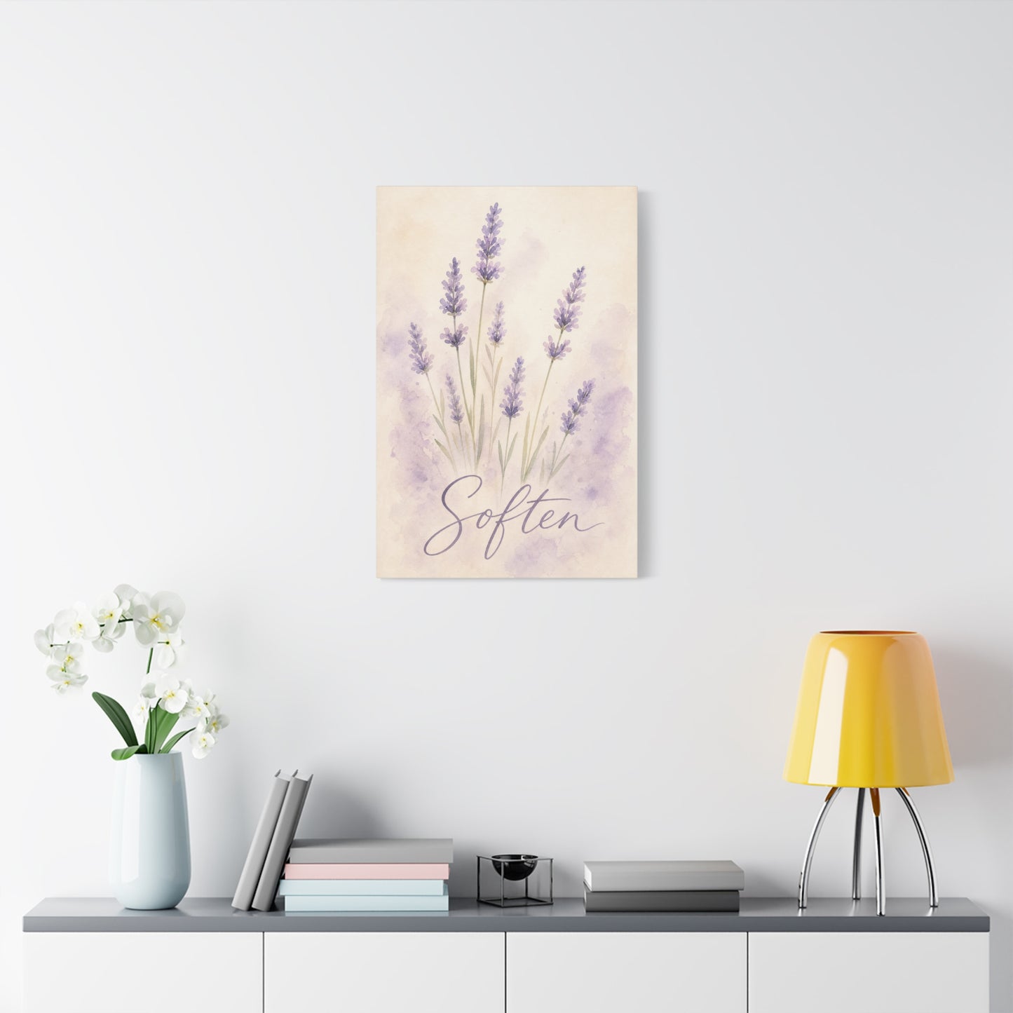 "Soften" Lavender Watercolor Canvas Wall Art - Botanical Floral Purple Wall Decor - Soft Pastel Home Decoration - Bedroom Bathroom Accent - Bedroom Home Decoration - Modern Farmhouse Style