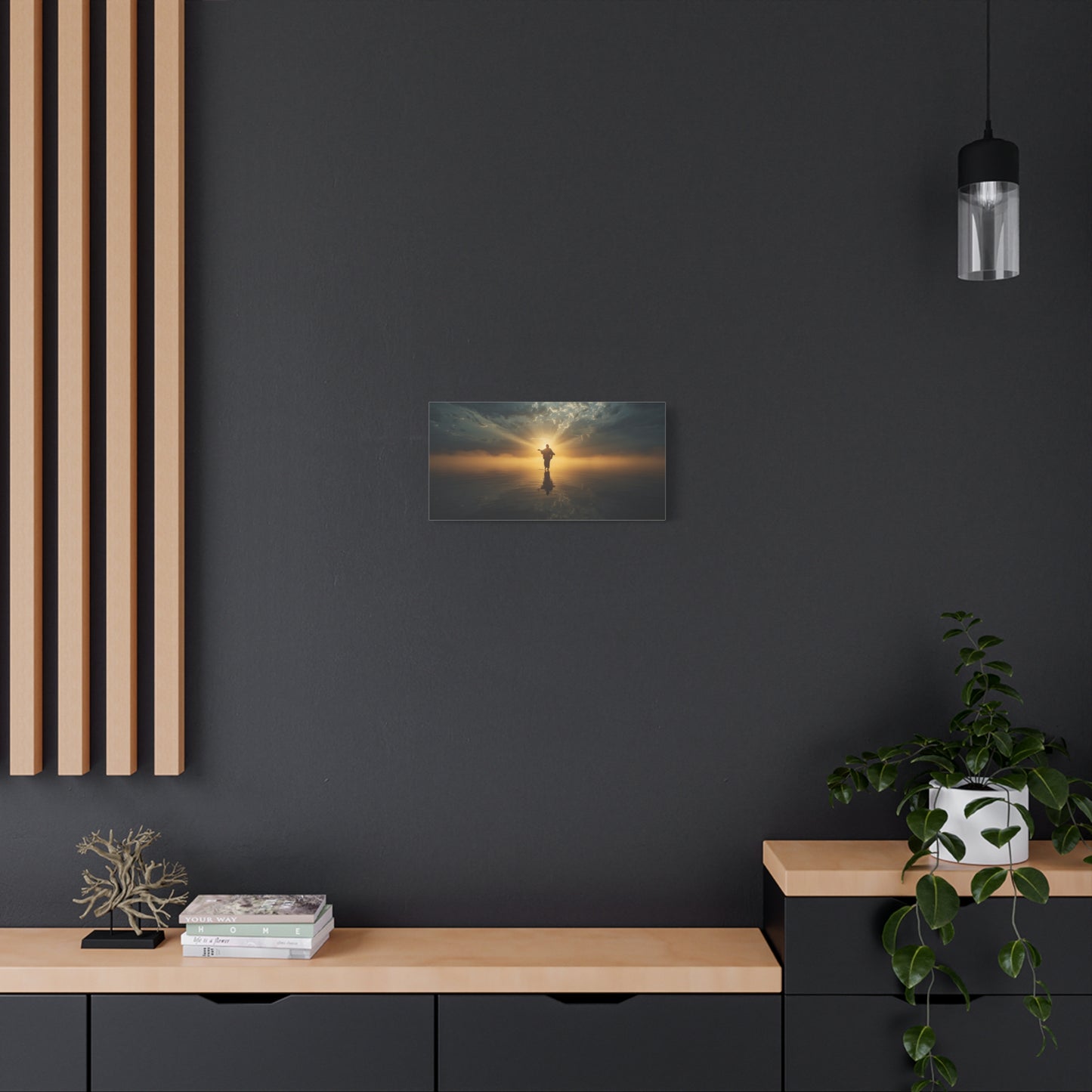 Jesus Christ Canvas Wall Art - Walking On Water At Sunrise, Dramatic Sky Reflection - Matte Cotton Print - Religious Home Decor For Living Room, Bedroom, Office Wall Accent - Bedroom Home Decoration