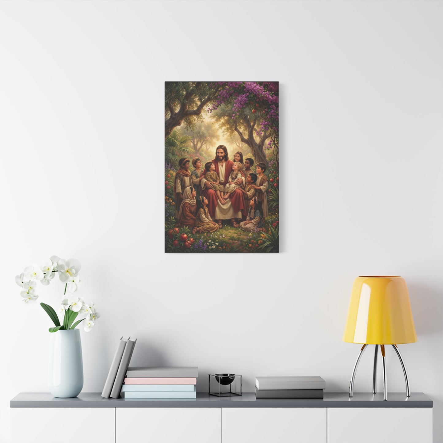 Jesus Christ With Children Canvas Wall Art - Garden Blessing Religious Print, Traditional Matte Canvas, Living Room Wall Decor, Bedroom Home Decoration - Ready to Hang - Bedroom Home Decoration