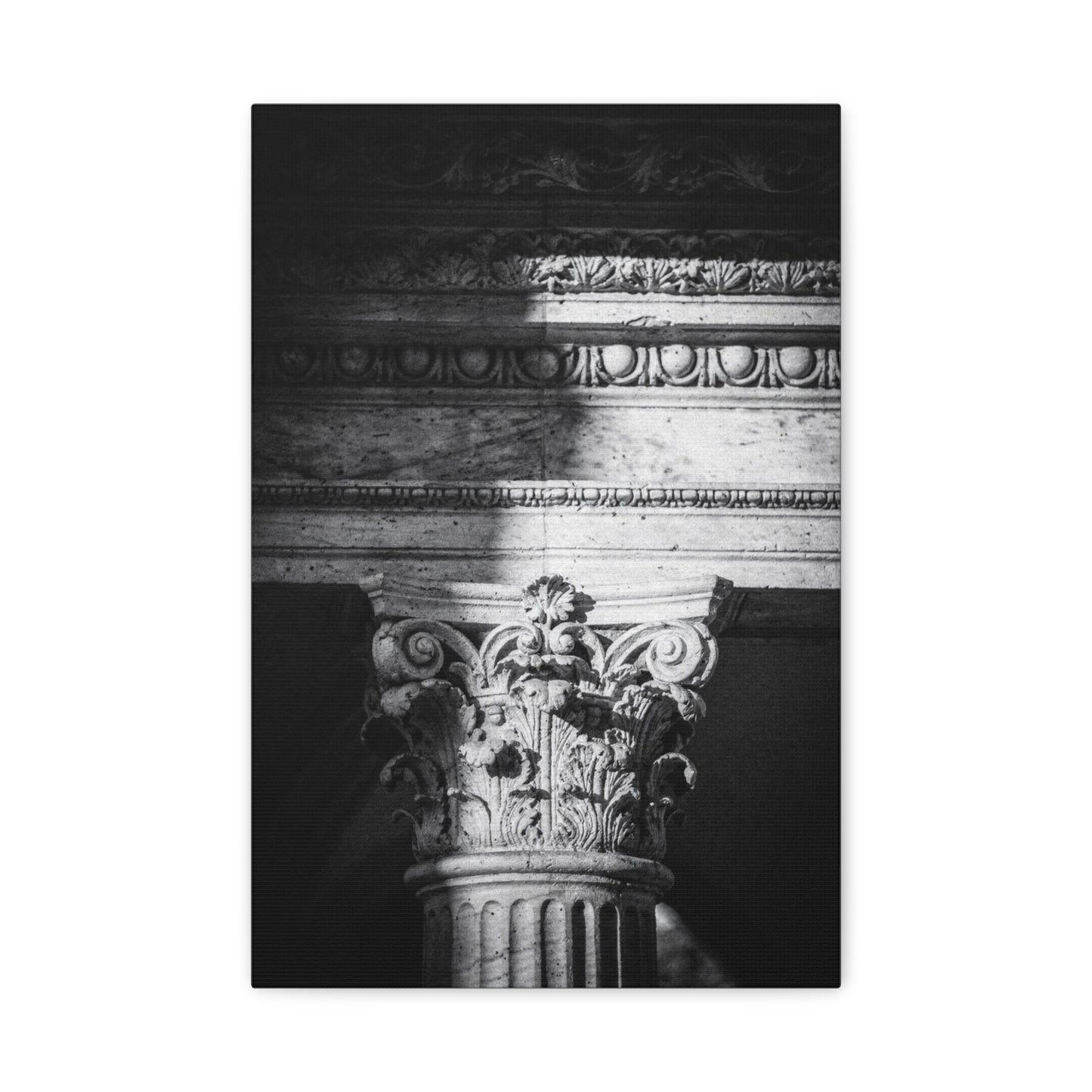 Black And White Corinthian Column Canvas Wall Art - Architectural Art Print, Dramatic Light And Shadow, Matte Cotton Decor - Minimalist Living Room Wall Decor, Office Art - Ready to Hang
