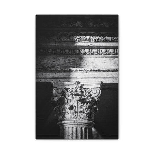 Black And White Corinthian Column Canvas Wall Art - Architectural Art Print, Dramatic Light And Shadow, Matte Cotton Decor - Minimalist Living Room Wall Decor, Office Art - Ready to Hang
