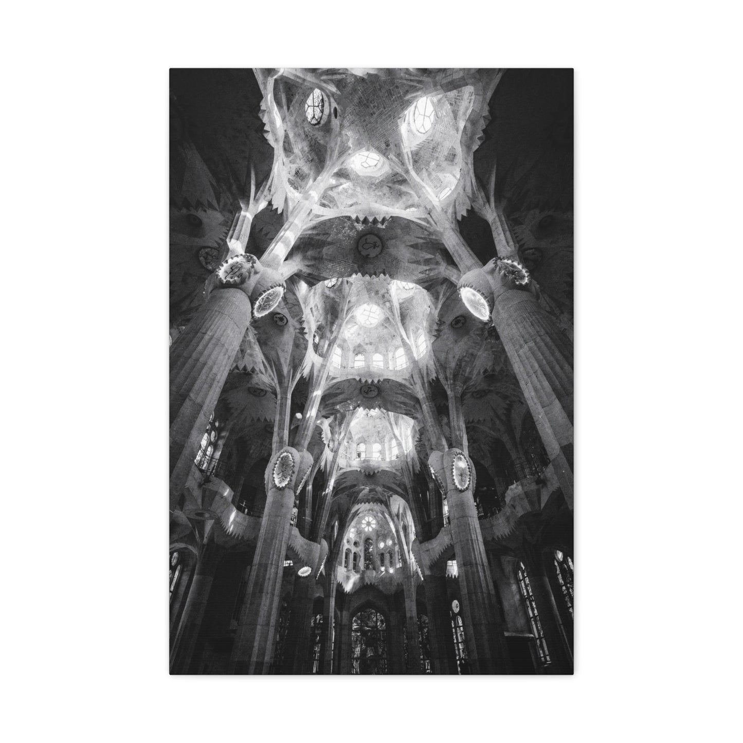 Sagrada Familia Cathedral Interior Canvas Wall Art - Black And White Architectural Art Print - Gothic Modern Sacred Ceiling View - Living Room Wall Decor Office Accent - Modern Farmhouse Style