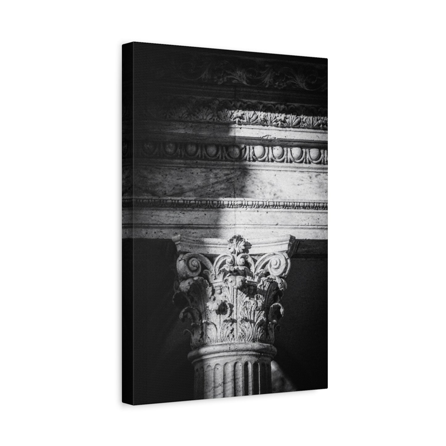 Black And White Corinthian Column Canvas Wall Art - Architectural Art Print, Dramatic Light And Shadow, Matte Cotton Decor - Minimalist Living Room Wall Decor, Office Art - Ready to Hang