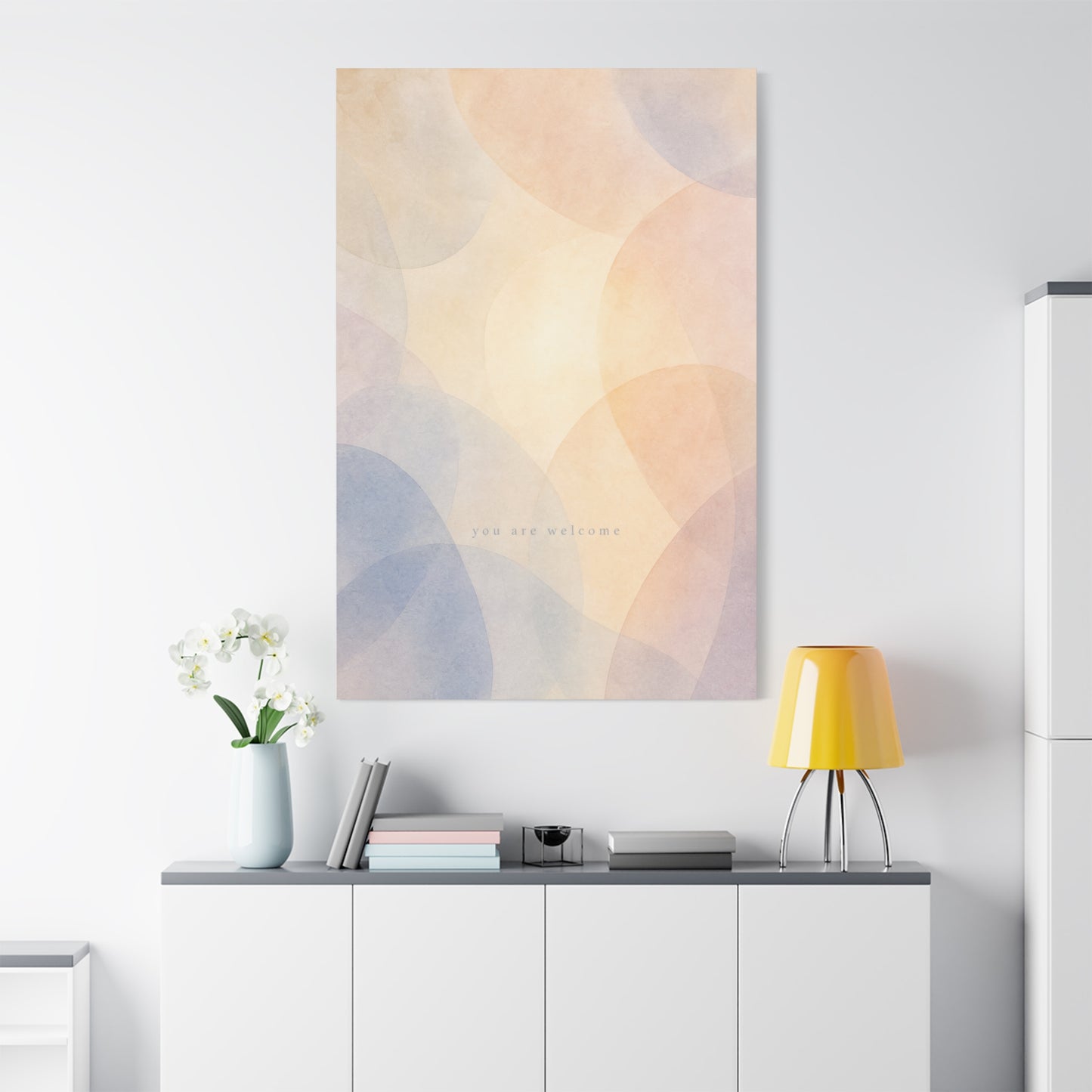 "You Are Welcome" Abstract Canvas Wall Art - Pastel Geometric Arches, Minimalist Modern Wall Decor - Soft Peach Blue Neutral Home Decoration - Bedroom Living Room Office Accent - Ready to Hang