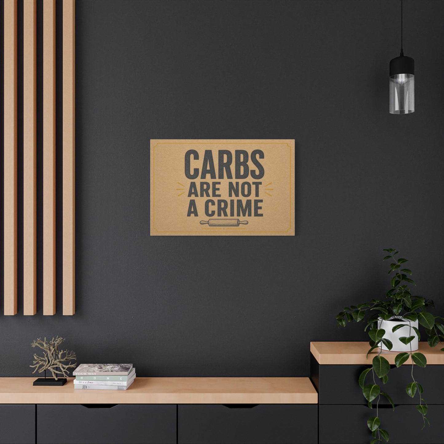 "Carbs Are Not A Crime" Funny Kitchen Canvas Wall Art - Rustic Typography Quote Print, Farmhouse Food Humor Decor - Dining Room Home Decoration - Living Room Wall Decor - Bedroom Home Decoration