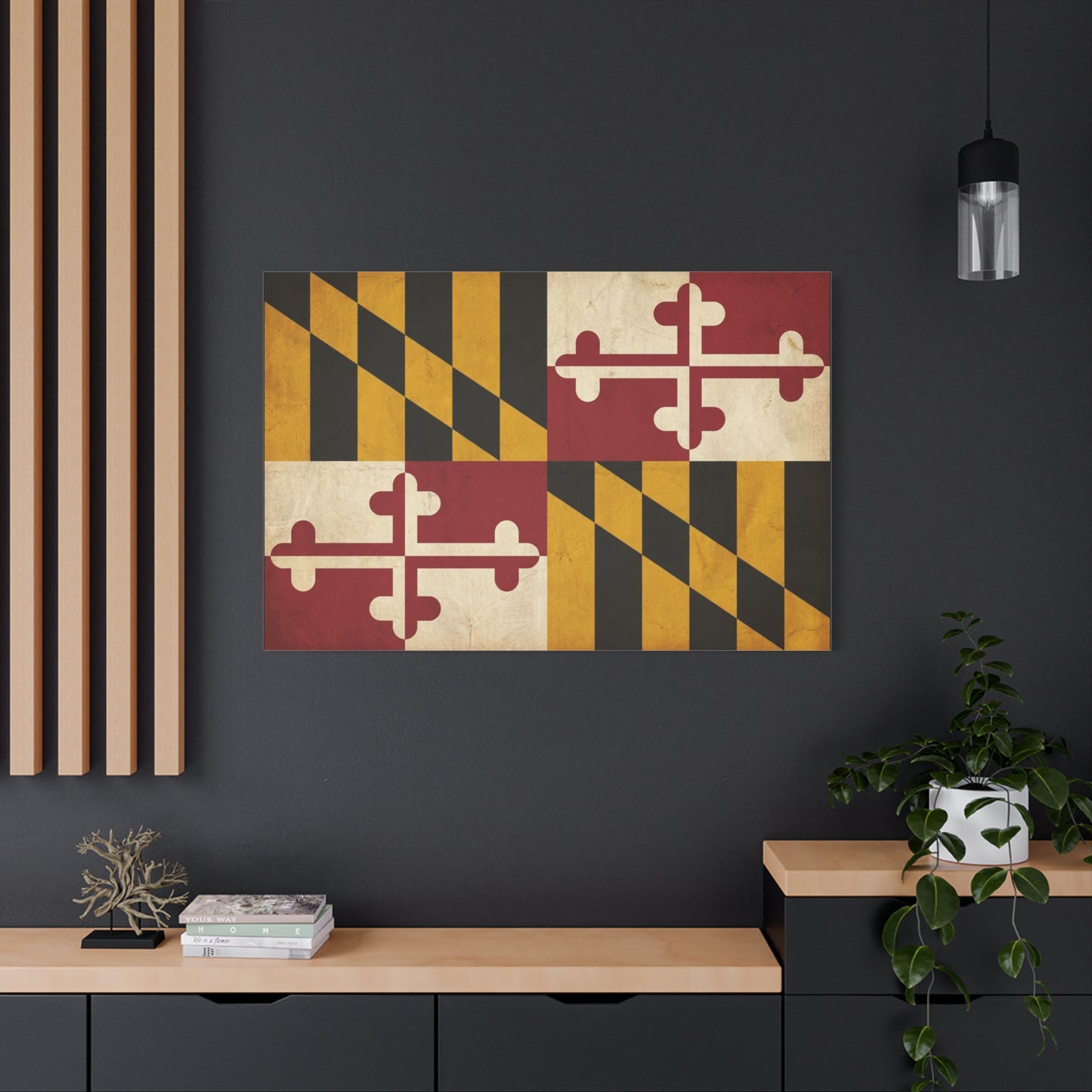 Maryland State Flag Canvas Wall Art - Vintage Red Gold Black Crest Design - Rustic Americana Decor - Living Room Wall Decor, Office Decoration - Bedroom Home Decoration - Modern Farmhouse Style