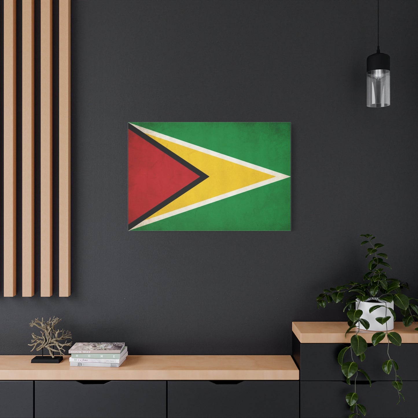 Guyana Flag Canvas Wall Art - South America National Flag Print, Green Red Yellow Black White - Vintage Patriotic Style - Living Room Decor, Office Wall Hanging - Modern Farmhouse Style
