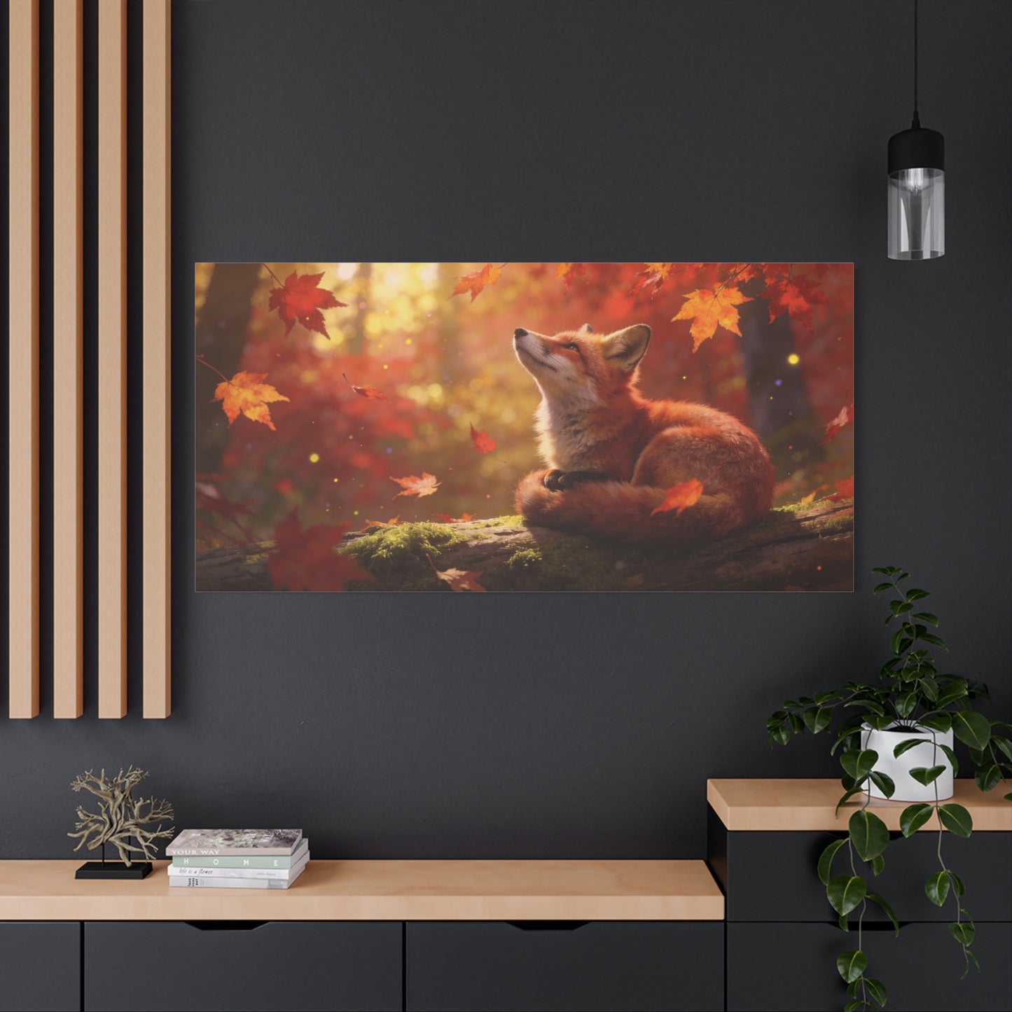 Red Fox Canvas Wall Art - Autumn Forest Wildlife Animal Print, Warm Golden Light, Gallery Wrapped Stretched Canvas - Rustic Woodland Style, Living Room Wall Decor Bedroom Decoration - Ready to Hang