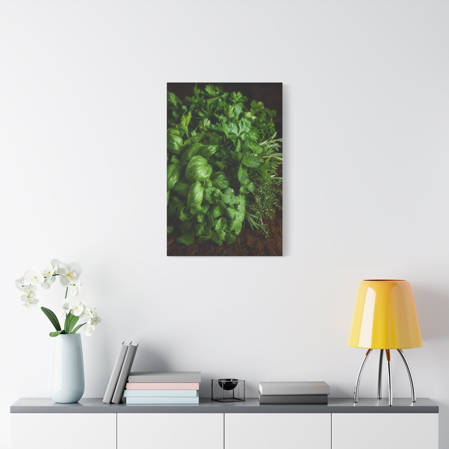 Fresh Herb Canvas Wall Art - Basil, Parsley, Mint, Rosemary Food Art Print - Botanical Kitchen Decor, Rustic Farmhouse Style, Matte Canvas Print, Dining Room Wall Accent - Ready to Hang