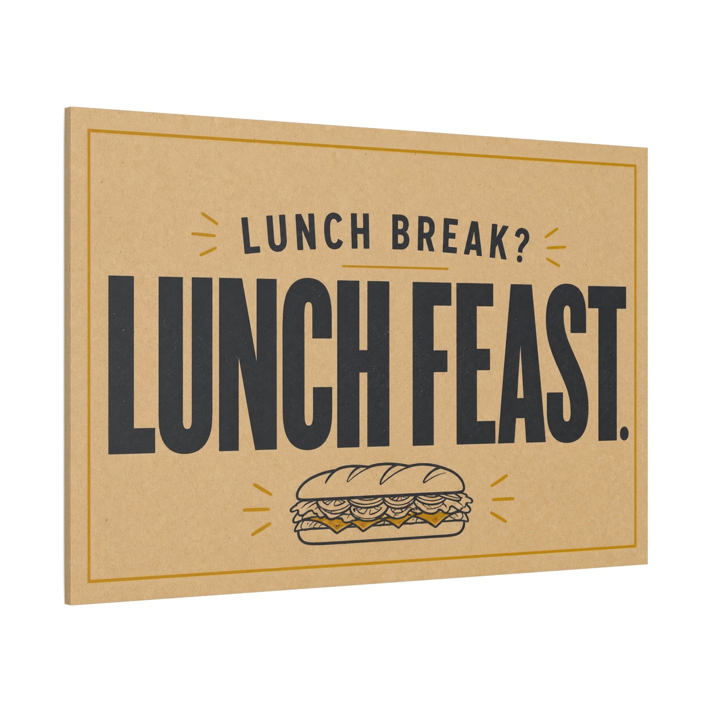 "Lunch Break Lunch Feast." Typography Canvas Wall Art - Vintage Humor Decor - Retro Deli Sandwich Illustration - Farmhouse Accent - Office Breakroom Wall Hanging - Ready to Hang - Sandwich Shop Sign