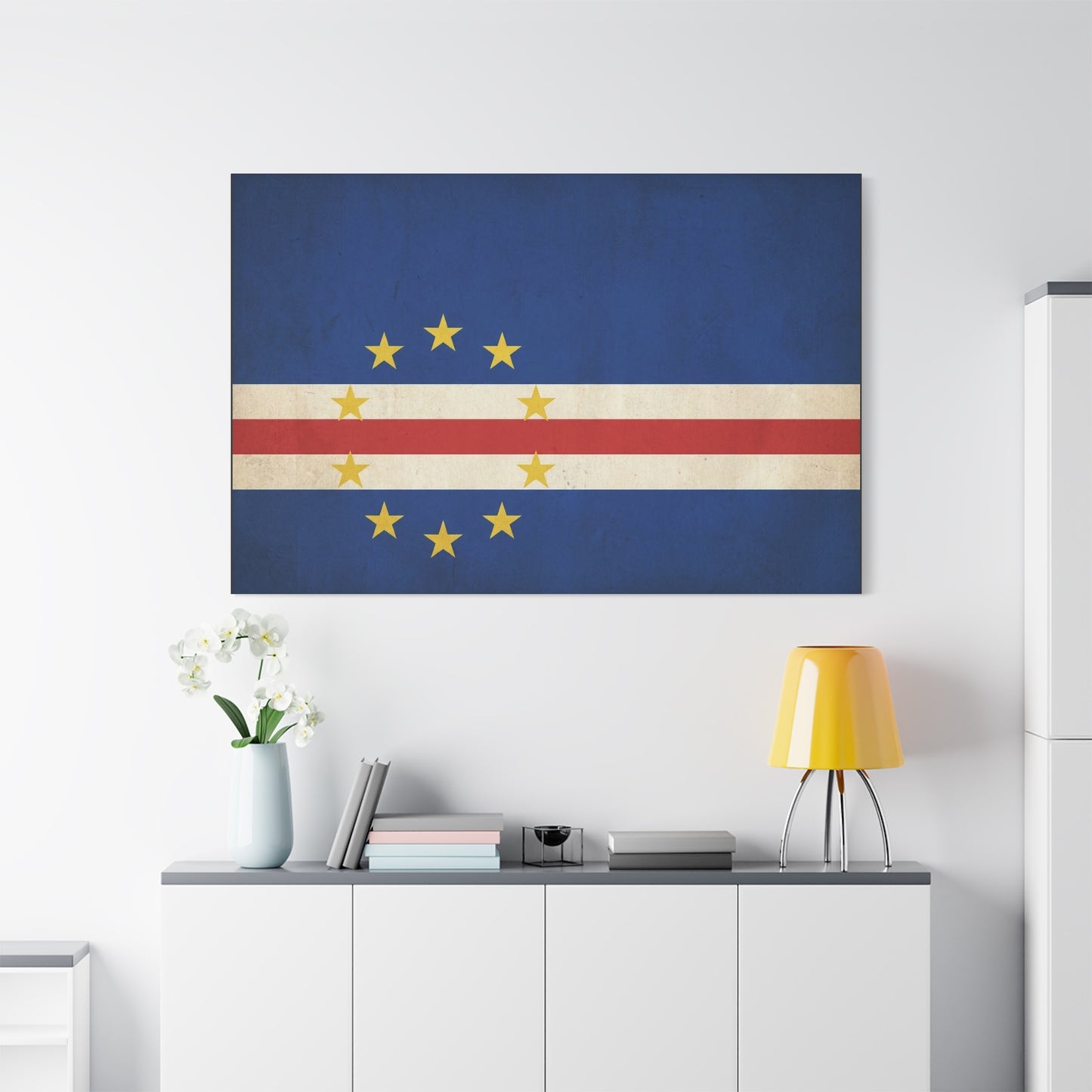 Cape Verde Flag Canvas Wall Art - Vintage Island Nation Banner Print, Patriotic Blue Red White Decor - Traditional Style, Living Room Wall Decor, Bedroom Home Decoration - Ready to Hang