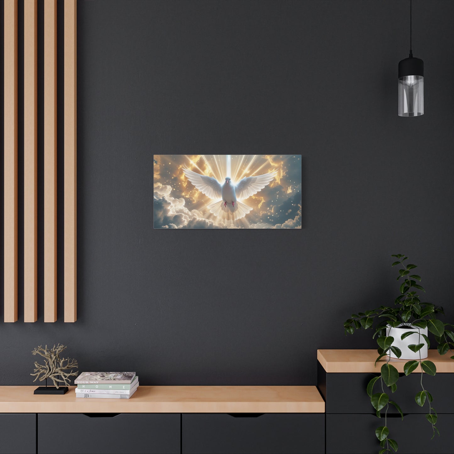 White Dove Canvas Wall Art - Holy Spirit Bird In Glowing Clouds, Radiant Sky Canvas Print - Golden Light Religious Decor - Living Room Home Decoration, Meditation Space Accent - Living Room Wall Decor