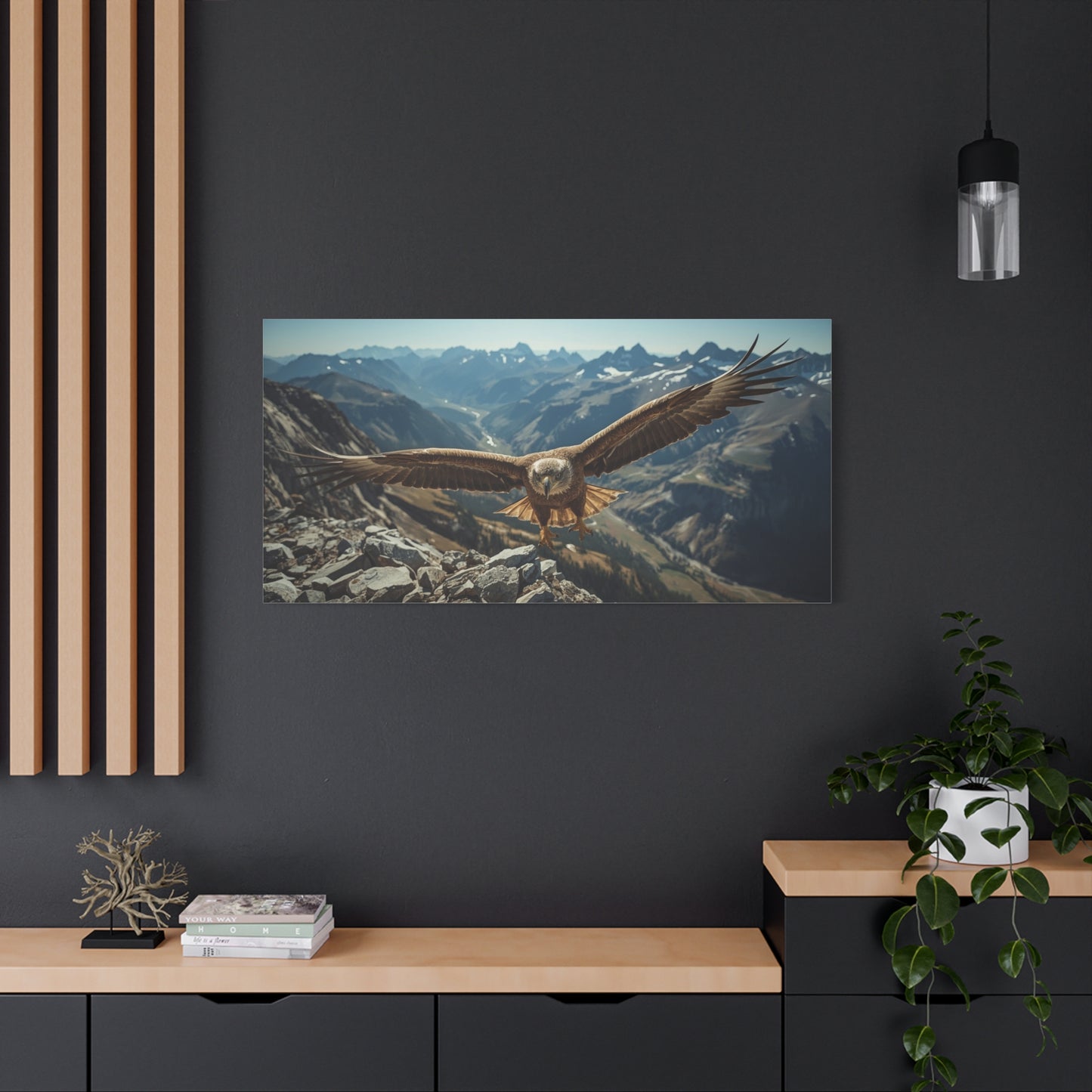 Golden Eagle Canvas Wall Art - Mountain Wildlife Landscape, Alpine Valley Bird Print - Matte Cotton Art Print, Rustic Contemporary Style - Living Room Wall Decor, Office Accent - Ready to Hang