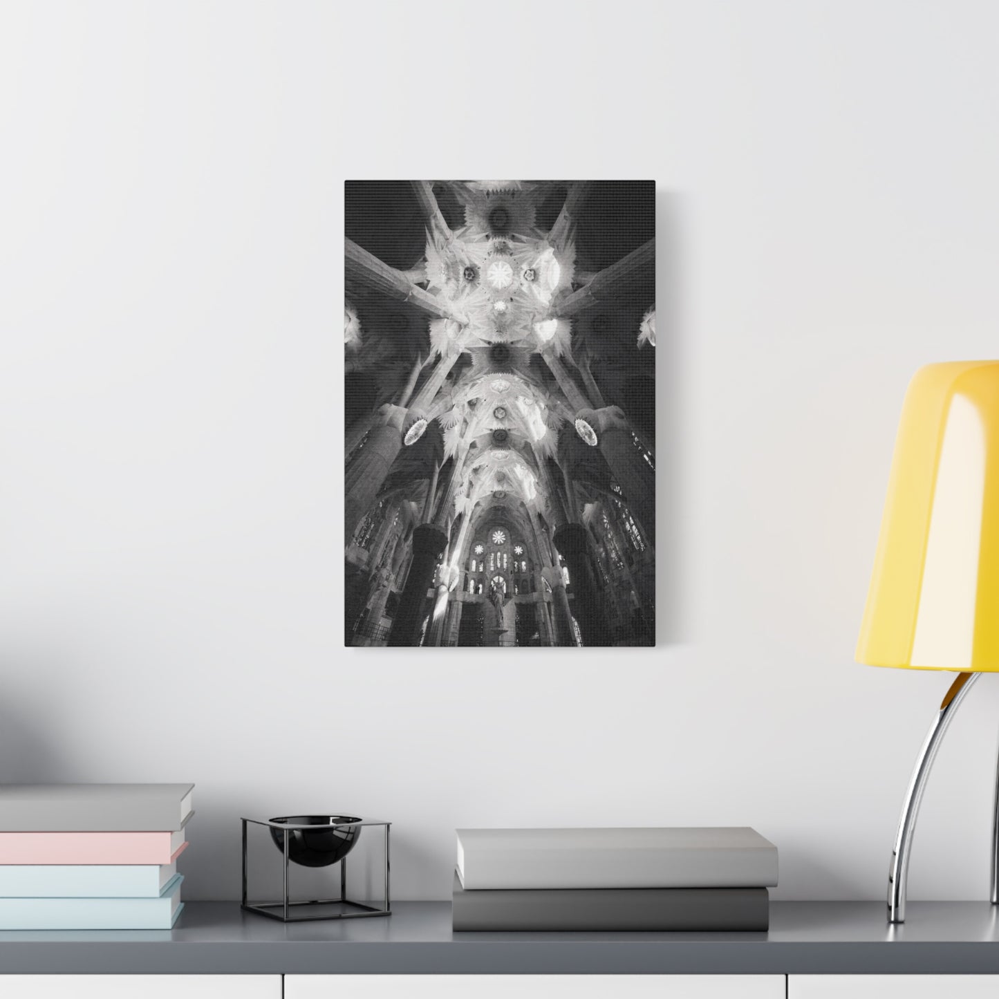 Sagrada Familia Cathedral Interior Canvas Wall Art - Black And White Architectural Art Print, Gothic Ceiling Columns, Contemporary Wall Decor For Living Room Office - Bedroom Home Decoration