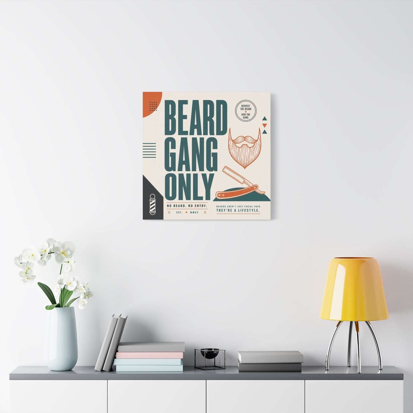 "Beard Gang Only" Typography Canvas Wall Art - Barber Beard Quote Print, Vintage Modern Style - Barbershop Wall Decor, Workspace Accent, Retro Illustration Canvas - Reception Area Decor