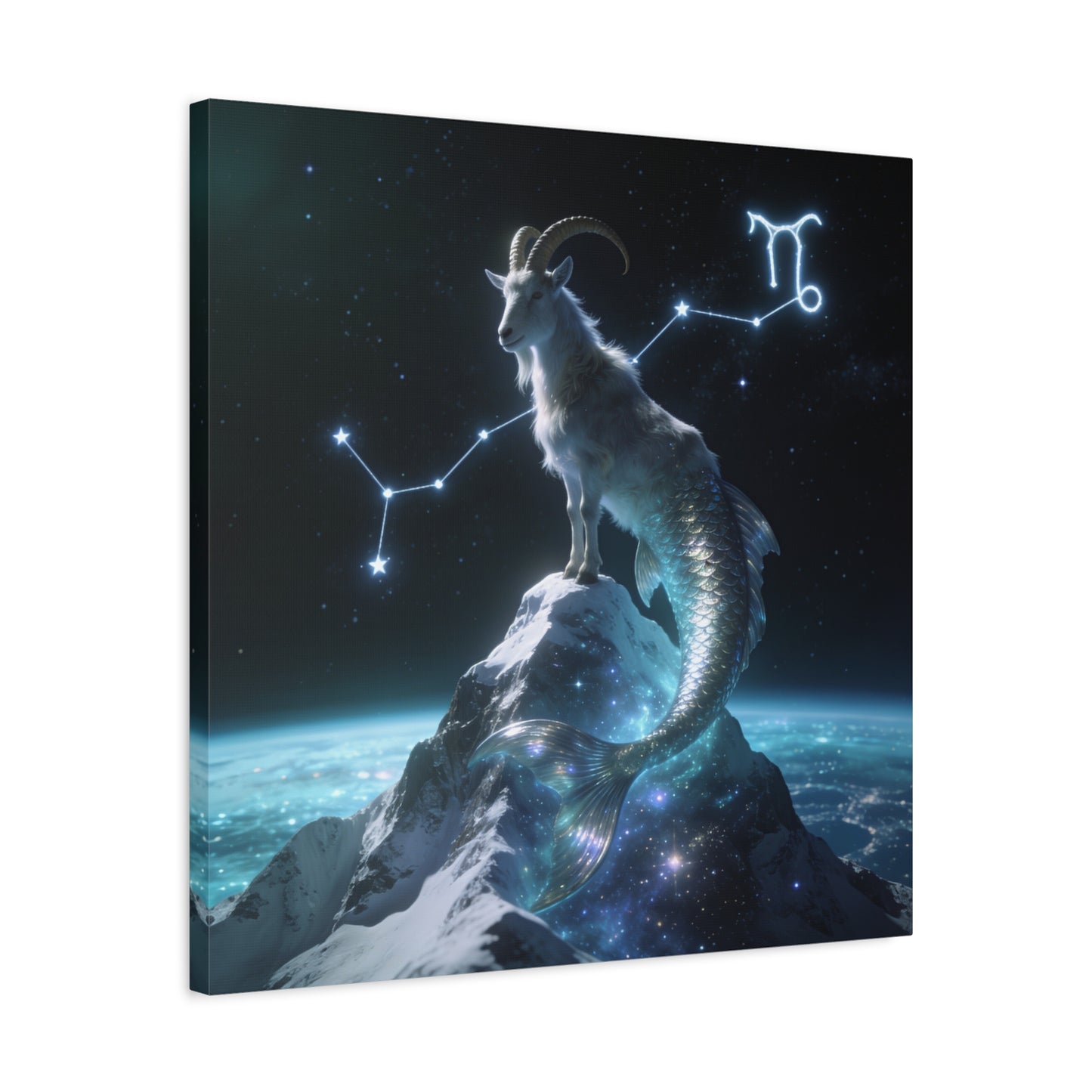 Capricorn Zodiac Canvas Wall Art - Celestial Sea Goat Constellation, Surreal Night Sky, Matte Canvas Print, Modern Fantasy Style, Bedroom Home Decoration, Office Wall Decor Accent - Ready to Hang