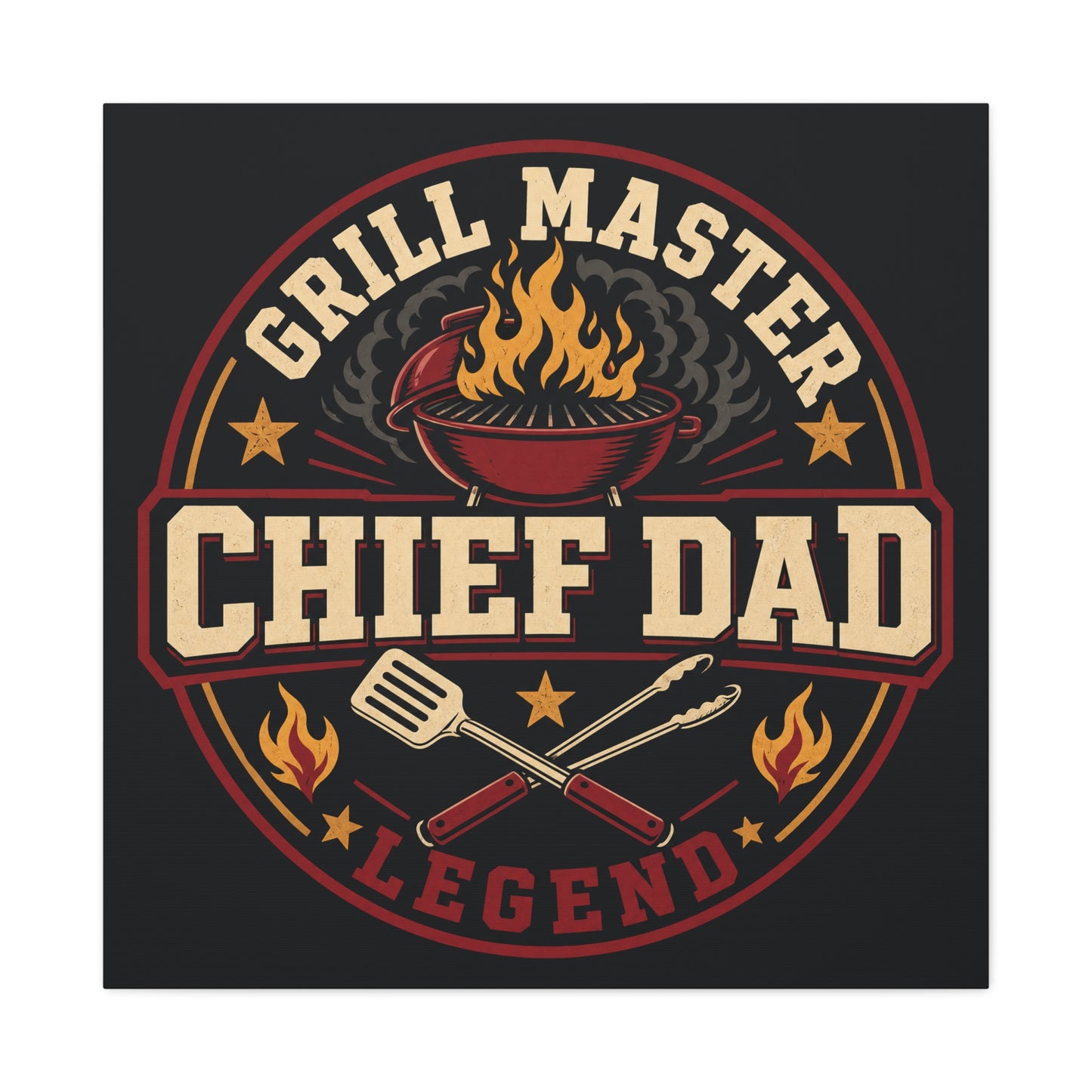 "Grill Master Chef Dad Legend" Canvas Wall Art - Vintage BBQ Typography Print, Rustic Kitchen Decor, Man Cave Wall Hanging, Retro Barbecue Poster Style Home Accent - Ready to Hang - Ready to Hang