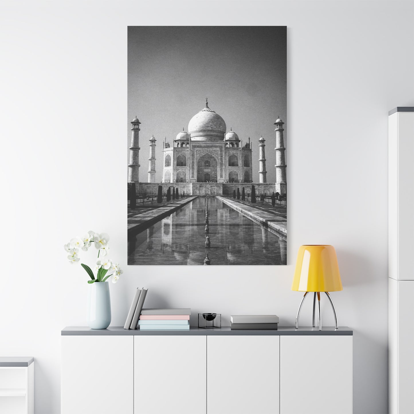 Taj Mahal Canvas Wall Art - Black And White Architectural Art Print - Monochrome Travel Landmark Decor - Contemporary Style - Living Room Wall Decor, Office Art - Bedroom Home Decoration