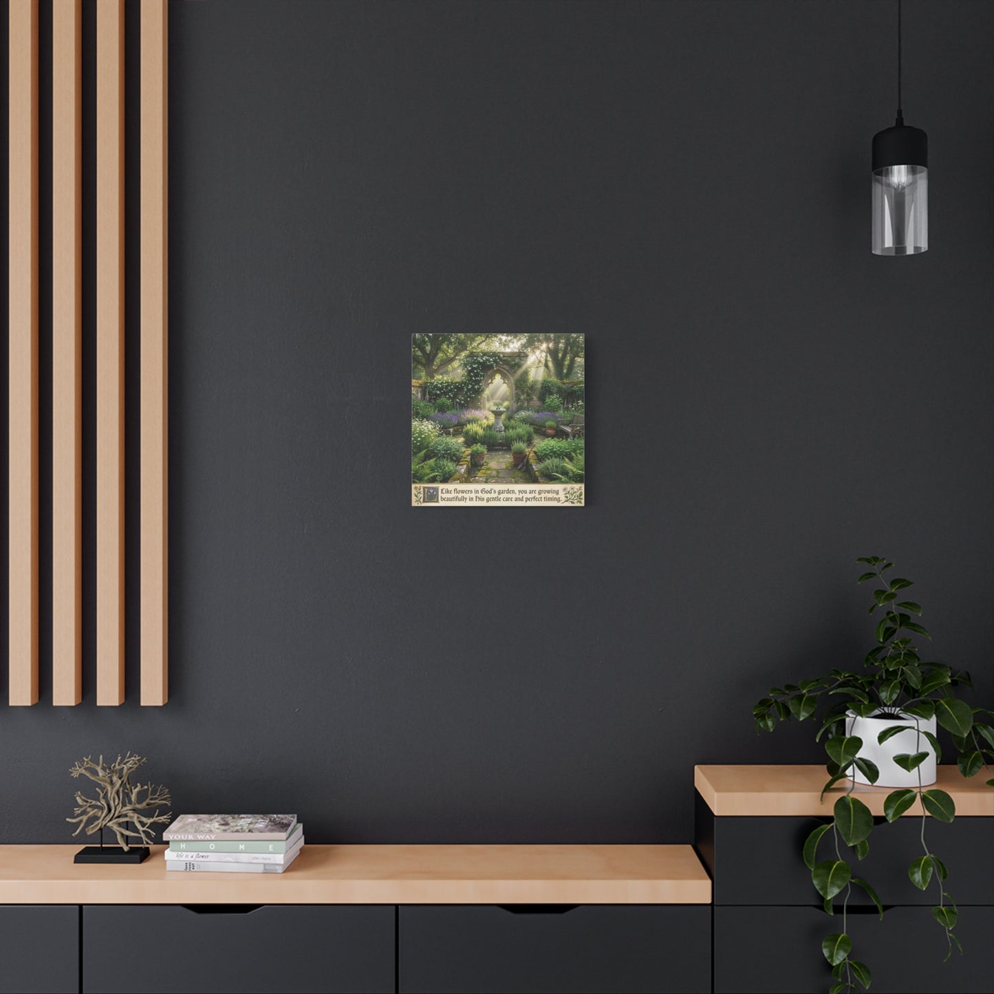 "Like Flowers In God's Garden, You Are Growing Beautifully In His Gentle Care And Divine Timing" Canvas Wall Art - Sunlit Garden Arch, Botanical Landscape Print - Living Room Decor - Office Wall Art