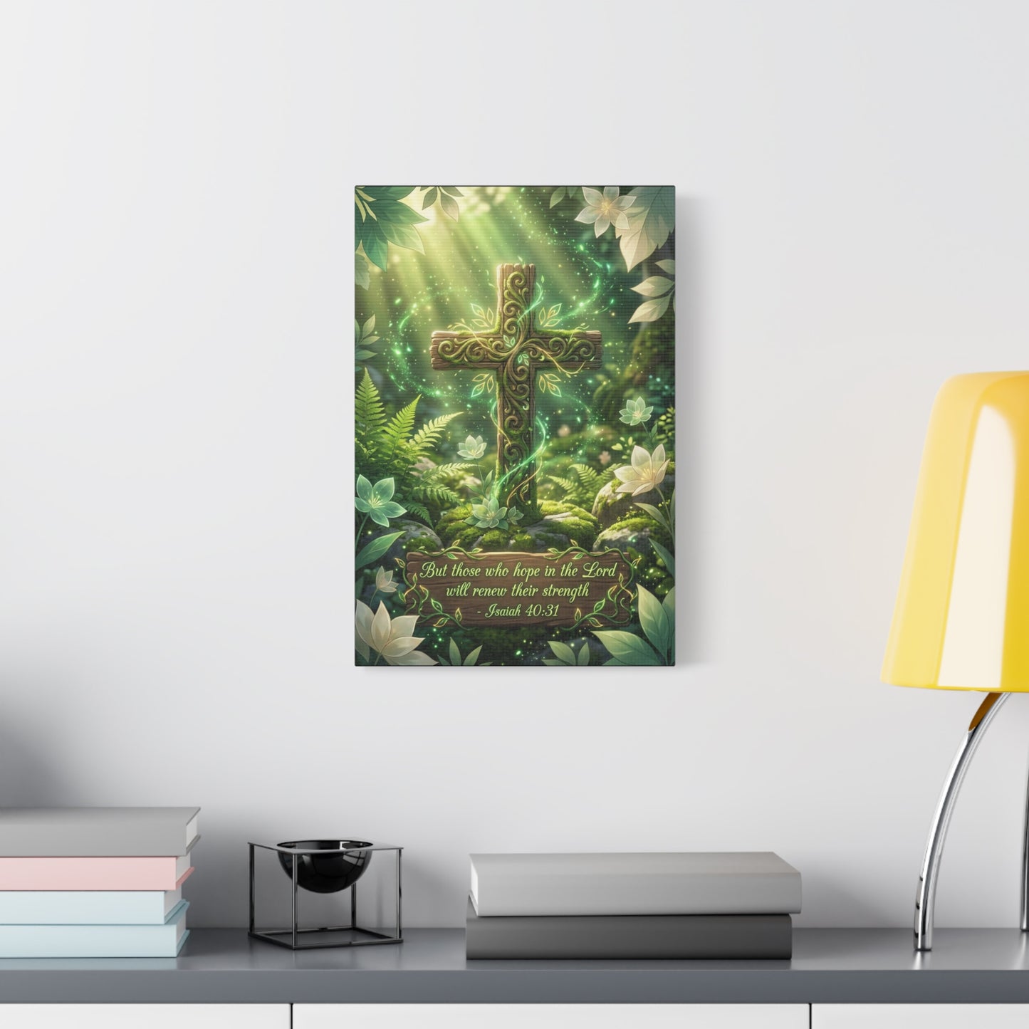 "But Those Who Hope In The Lord Will Renew Their Strength - Isaiah 40:31" Cross Canvas Wall Art - Woodland Scripture Decor, Christian Wall Hanging, Bedroom Living Room Accent - Bedroom Home Decoration