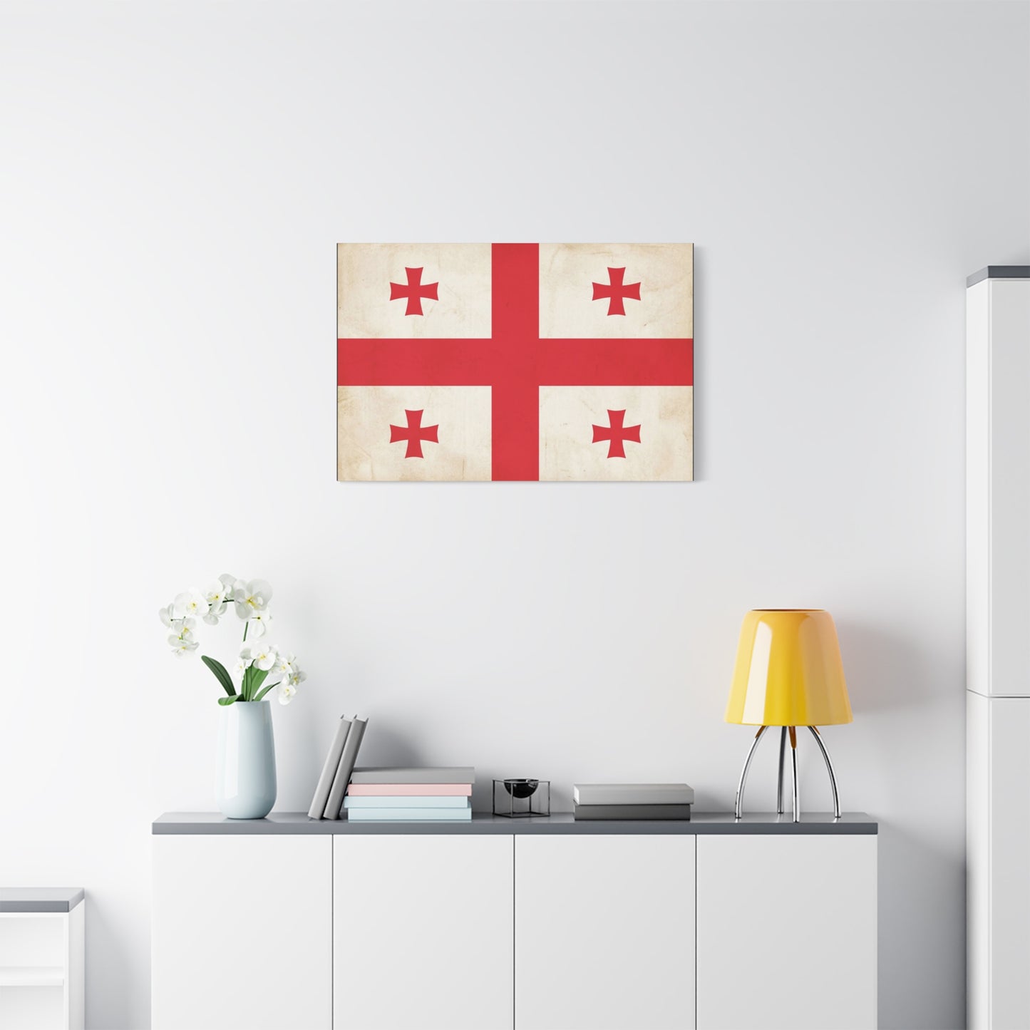 Georgia Flag Canvas Wall Art - Vintage Georgian Cross Flag Print, Patriotic Heritage Decor - Matte Cotton Artwork - Living Room Wall Decor, Office Accent - Bedroom Home Decoration - Ready to Hang