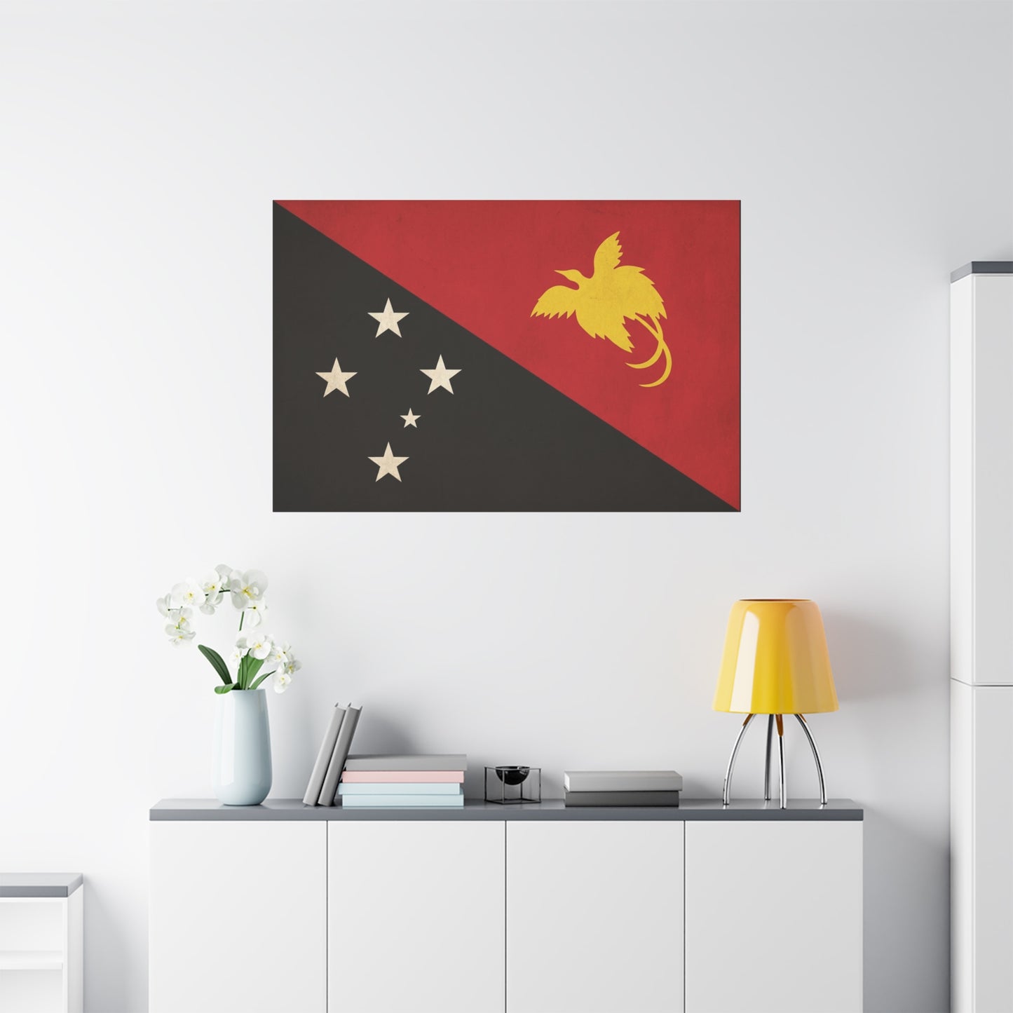 Papua New Guinea Flag Canvas Wall Art - Red Black Bird Of Paradise Southern Cross Print - Vintage National Pride Decor - Living Room Wall Decor - Bedroom Home Decoration - Bedroom Home Decoration