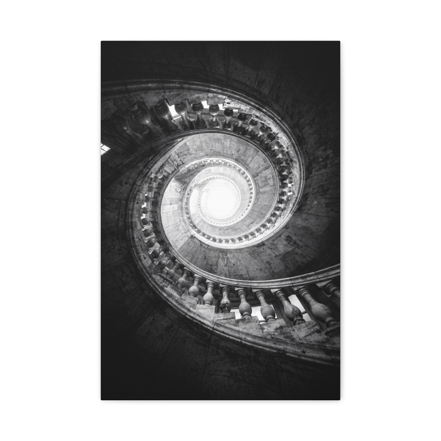 Spiral Staircase Canvas Wall Art - Black And White Architectural Art Print - Dramatic Stone Rotunda, Contemporary Interior Decor - Living Room Wall Decor, Office Art - Bedroom Home Decoration