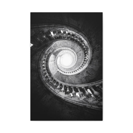 Spiral Staircase Canvas Wall Art - Black And White Architectural Art Print - Dramatic Stone Rotunda, Contemporary Interior Decor - Living Room Wall Decor, Office Art - Bedroom Home Decoration