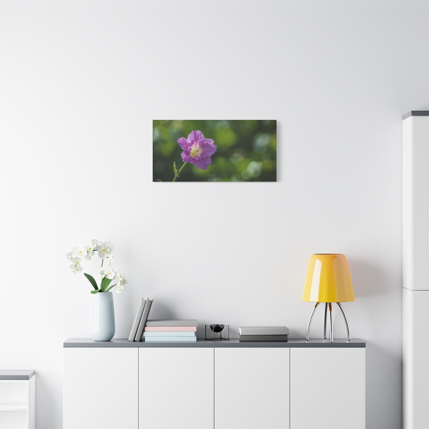 Purple Wildflower Canvas Wall Art - Botanical Floral Close Up Art Print - Soft Green Bokeh Background - Contemporary Nature Decor - Bedroom Wall Accent, Living Room Decoration - Ready to Hang