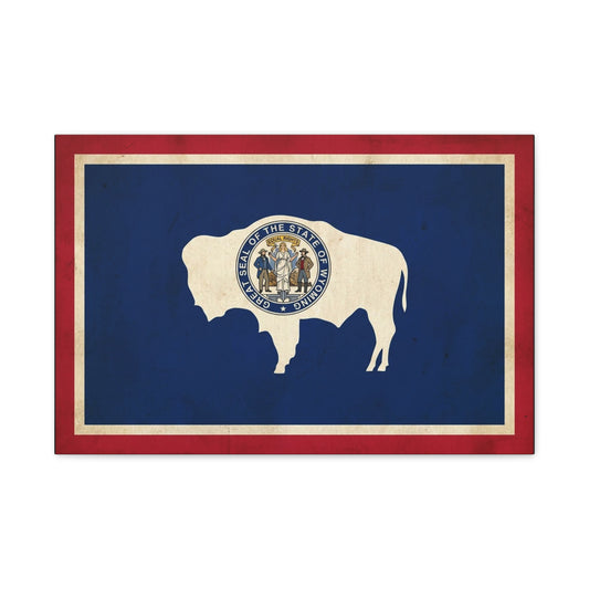Wyoming State Flag Canvas Wall Art - Great Seal Of The State Of Wyoming Buffalo Print - Vintage Patriotic Western Decor - Rustic Americana Style - Living Room Wall Decor - Bedroom Home Decoration