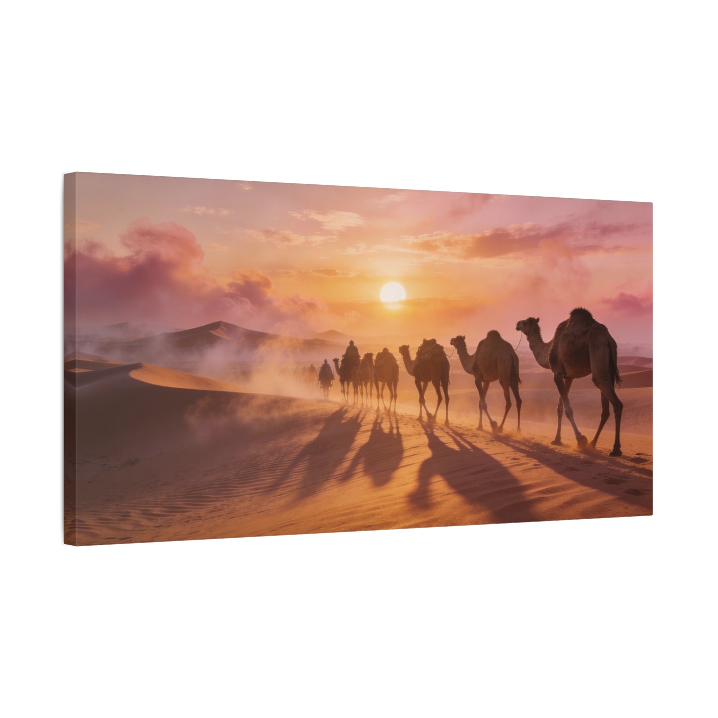 Desert Camel Caravan Canvas Wall Art - Sunset Sand Dunes, Golden Horizon, Matte Finish Canvas Print - Contemporary Landscape Style - Living Room Wall Decor, Bedroom Home Decoration - Ready to Hang