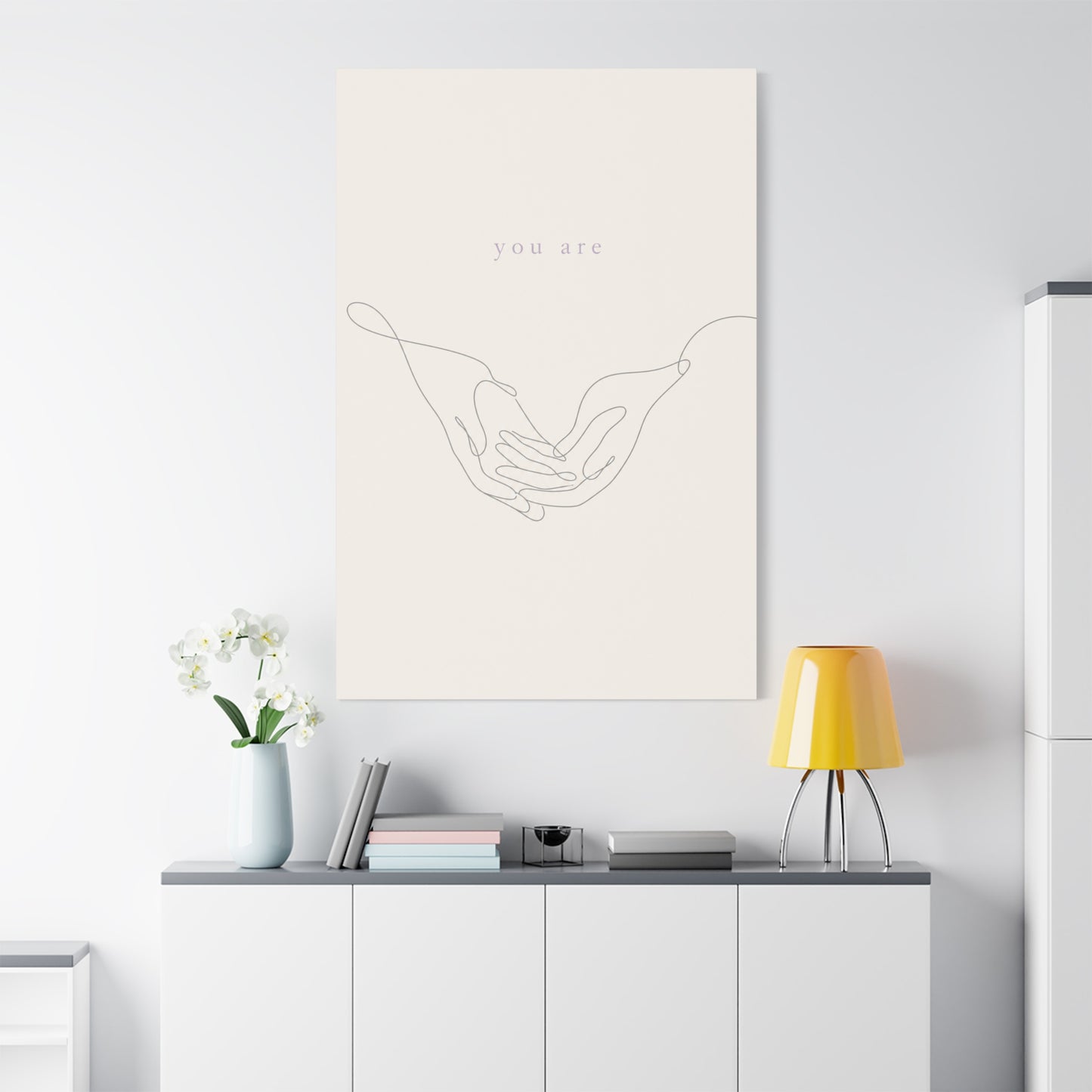 "You Are" Minimalist Line Art Canvas Wall Art - Abstract Hands Typography Print - Neutral Modern Home Decor, Bedroom Wall Hanging, Living Room Decoration - Bedroom Home Decoration - Ready to Hang