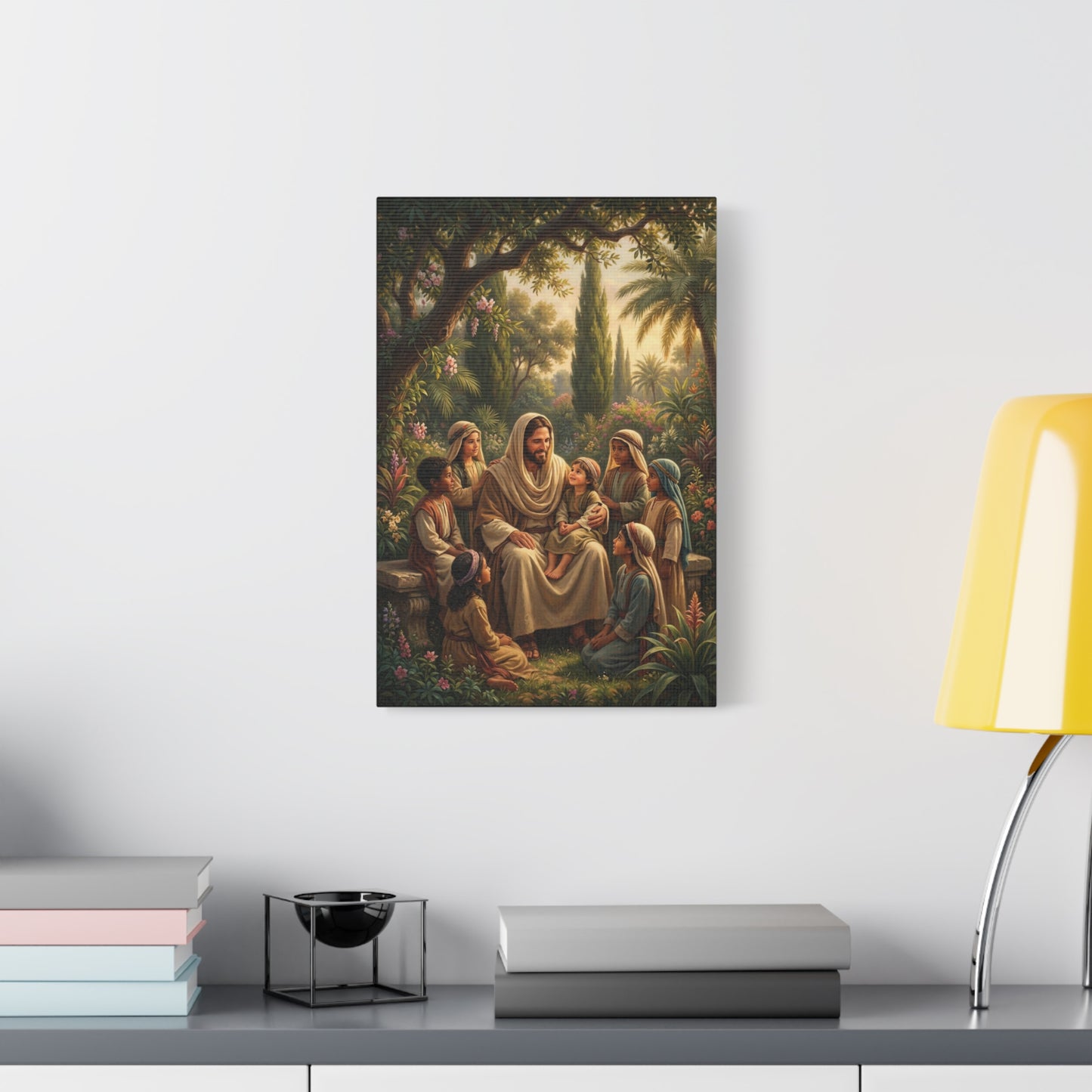 Jesus Christ With Children Canvas Wall Art - Biblical Garden Scene, Christian Home Decor - Traditional Religious Print, Living Room Wall Decor, Bedroom Home Decoration - Modern Farmhouse Style