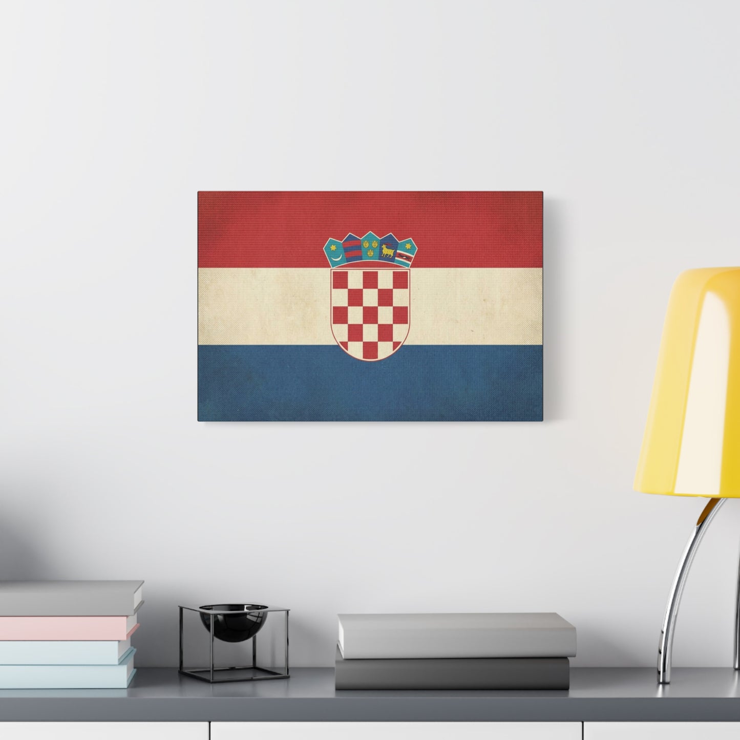 Croatian Flag Canvas Wall Art - Vintage Croatia Coat Of Arms Print, Patriotic Red White Blue Decor - Traditional Style - Living Room Decoration - Living Room Wall Decor - Bedroom Home Decoration