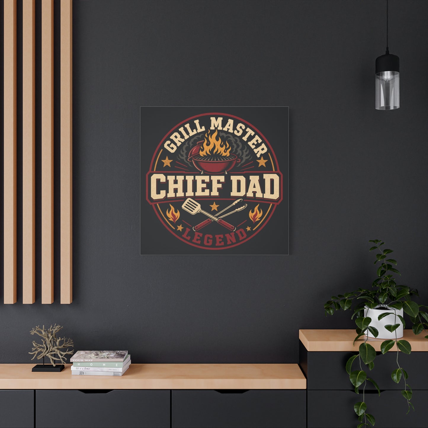 "Grill Master Chef Dad Legend" Canvas Wall Art - Vintage BBQ Typography Print, Rustic Kitchen Decor, Man Cave Wall Hanging, Retro Barbecue Poster Style Home Accent - Ready to Hang - Ready to Hang