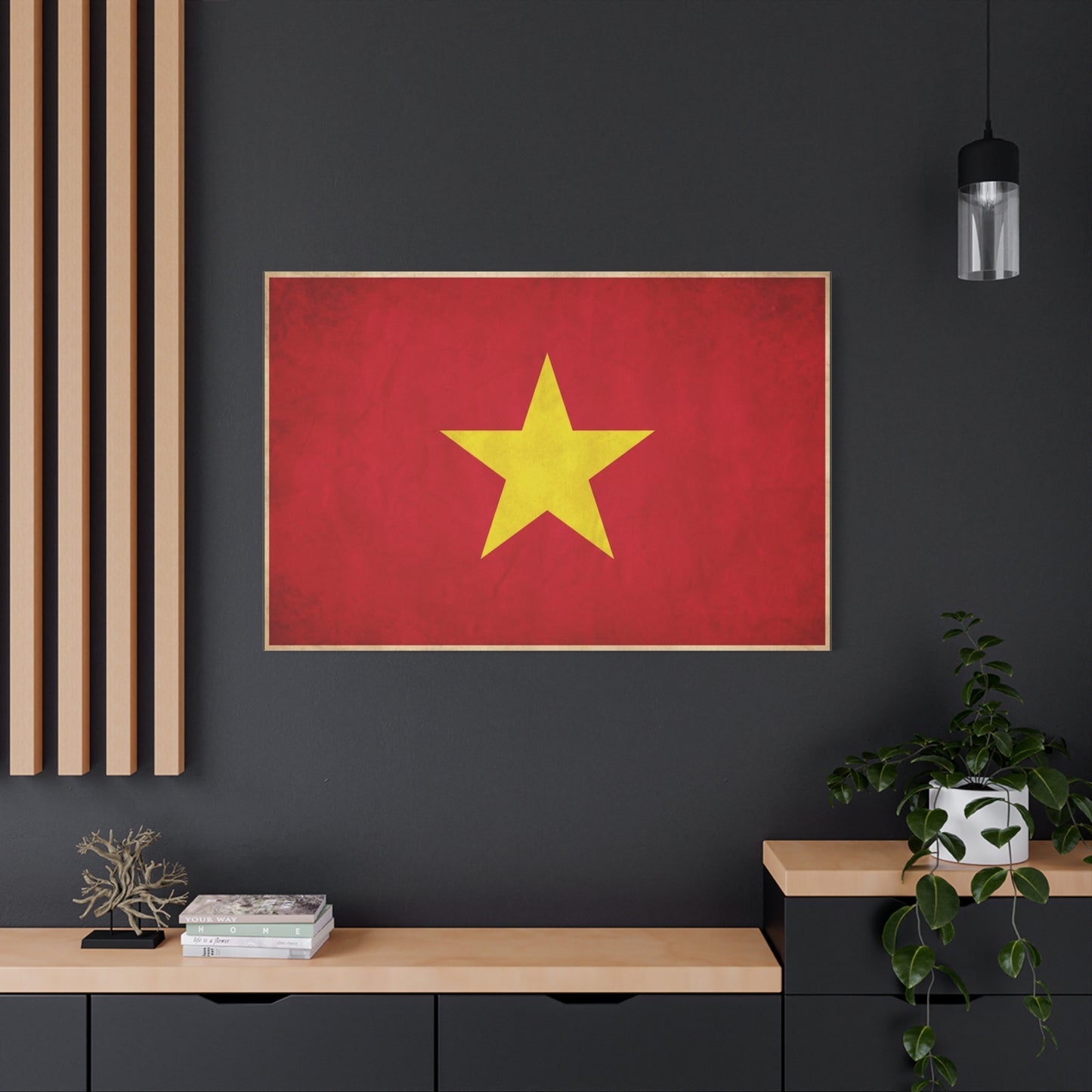 Vietnam Flag Canvas Wall Art - Red Field With Yellow Star Country Pride Decor - Vintage Style Cotton Print - Living Room Wall Decor, Bedroom Home Decoration, Office Art - Bedroom Home Decoration