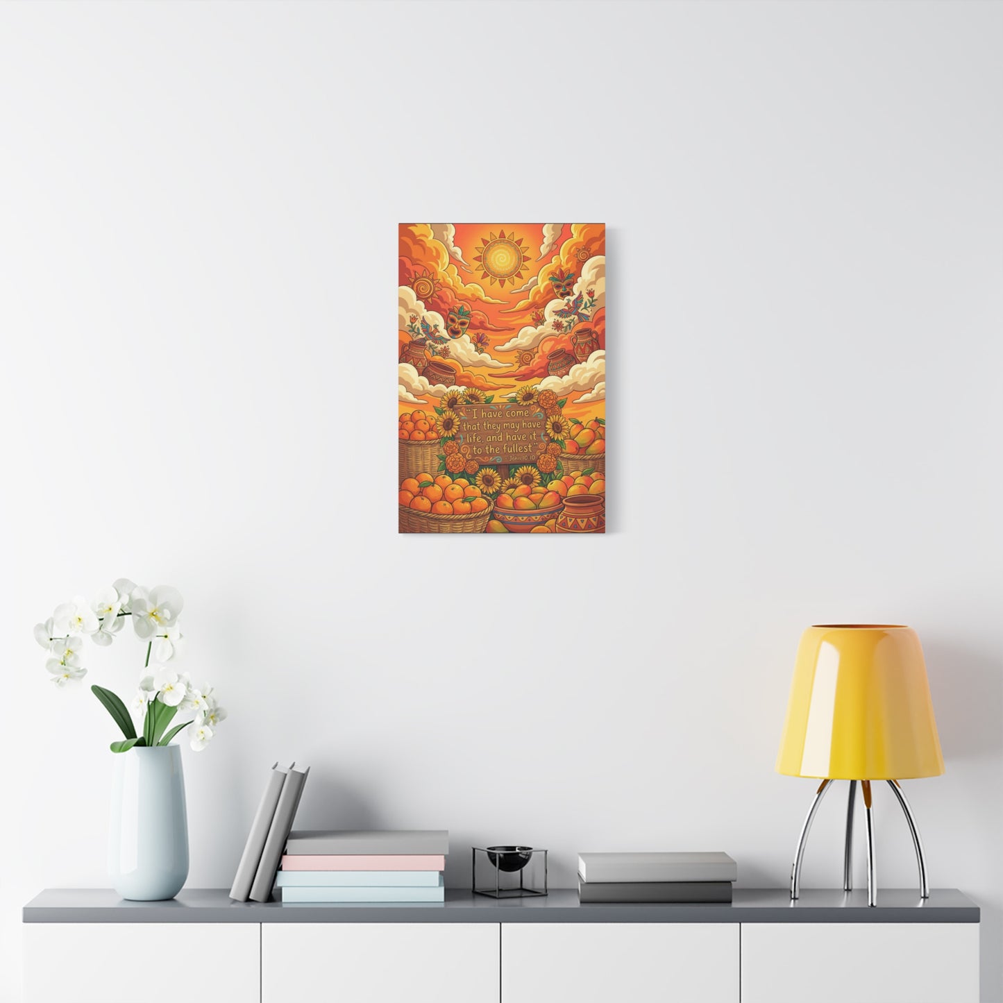 "I Have Come That They May Have Life, And Have It To The Fullest" Canvas Wall Art - John 10:10 Scripture Print, Sunflower Citrus Harvest Decor - Ready to Hang - Living Room Wall Decor - HP Latex Print