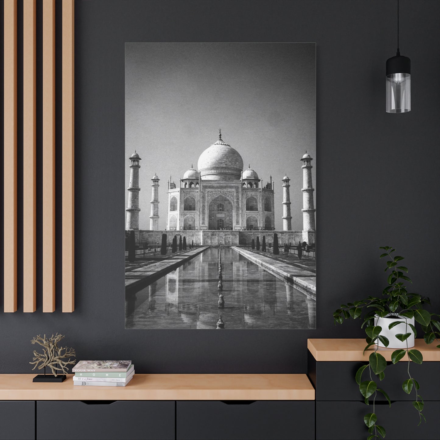Taj Mahal Canvas Wall Art - Black And White Architectural Art Print - Monochrome Travel Landmark Decor - Contemporary Style - Living Room Wall Decor, Office Art - Bedroom Home Decoration