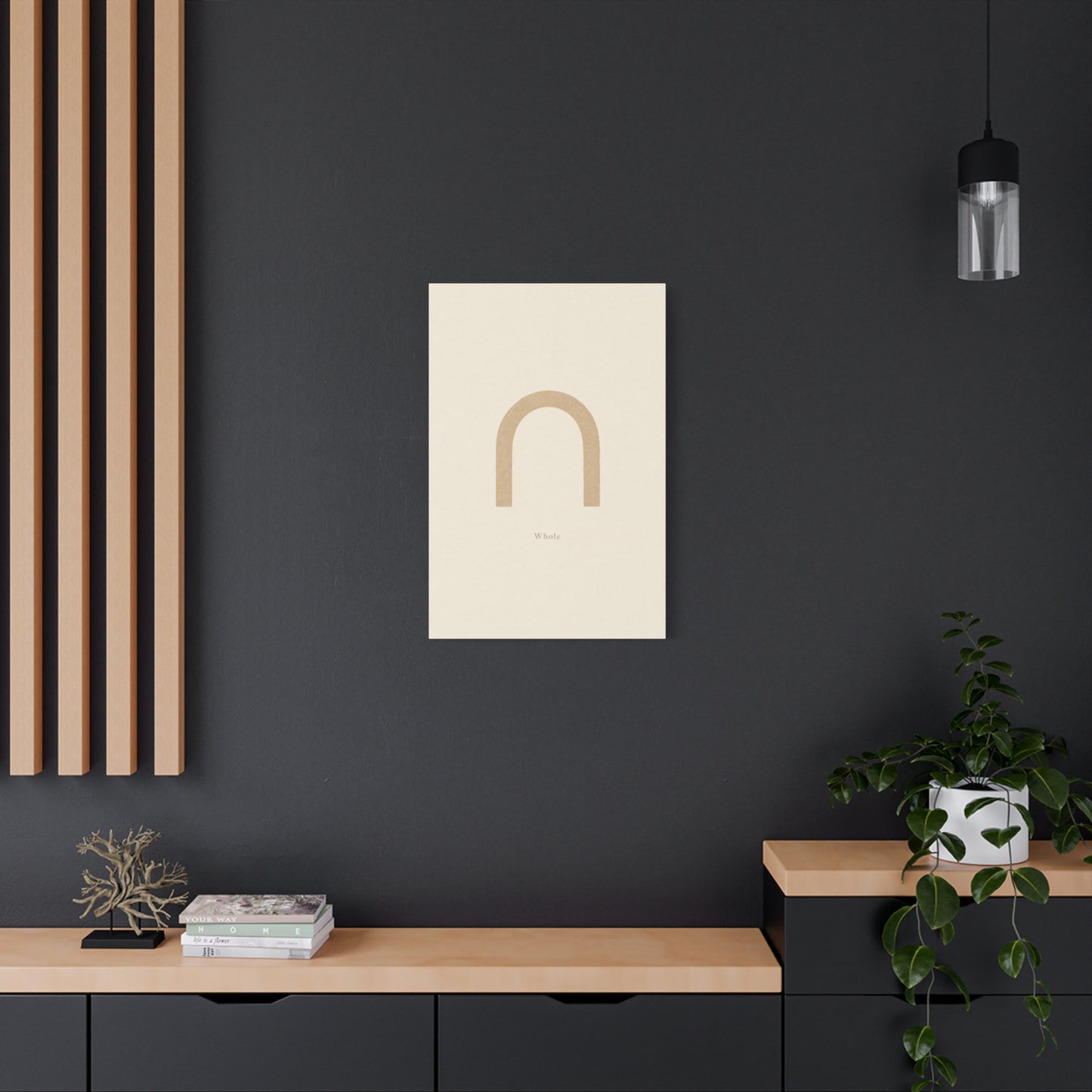 "Whole" Minimalist Arch Canvas Wall Art - Neutral Typography Print, Beige Abstract Line Design - Contemporary Calm Decor - Bedroom Living Room Home Decoration, Meditation Space Accent - Ready to Hang