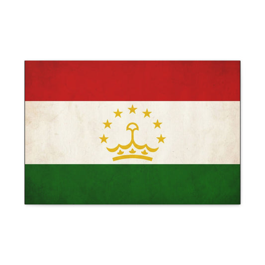 Tajikistan Flag Canvas Wall Art - Vintage Country Flag Print, Red White Green Banner With Crown And Stars - Patriotic Decor - Living Room Wall Decor, Bedroom Home Decoration - Bedroom Home Decoration