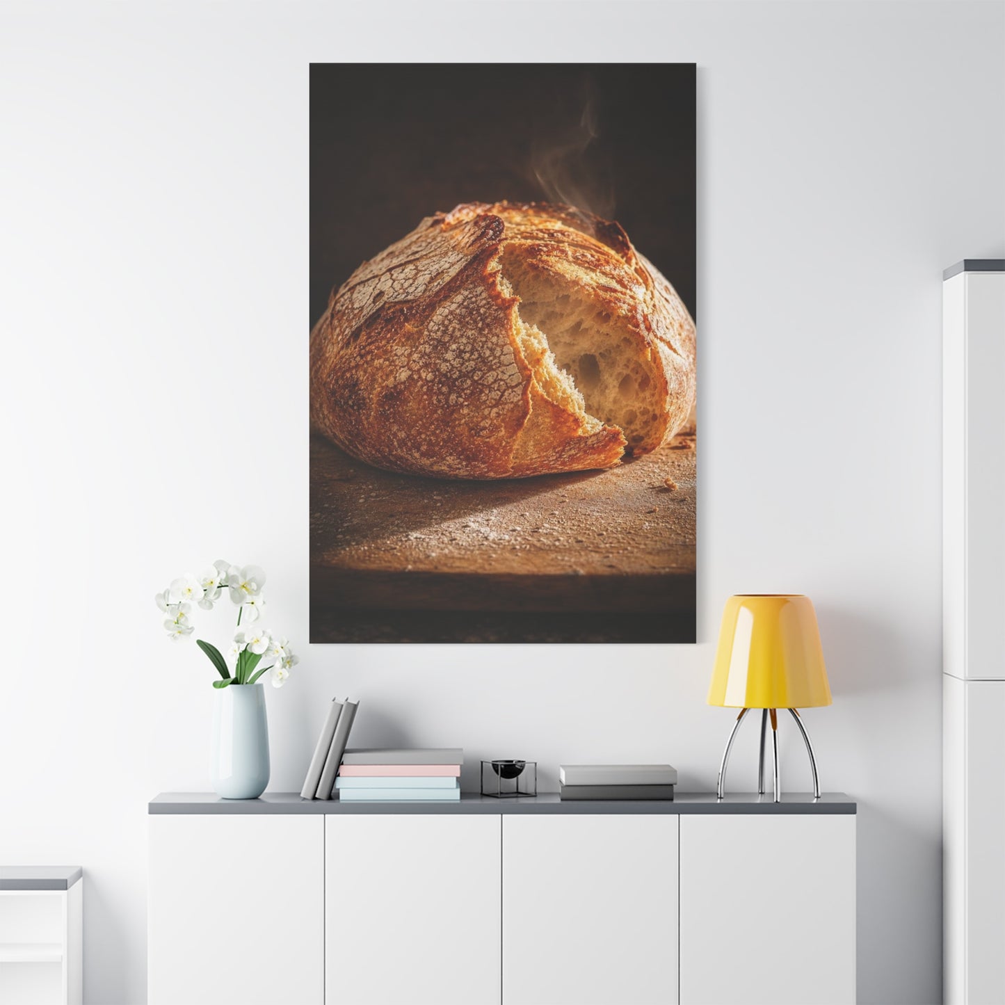 Rustic Bread Canvas Wall Art - Crusty Artisan Loaf Food Art Print, Warm Kitchen Wall Decor, Moody Still Life, Cotton Canvas, Dining Room Accent, Farmhouse Interior Style - Ready to Hang