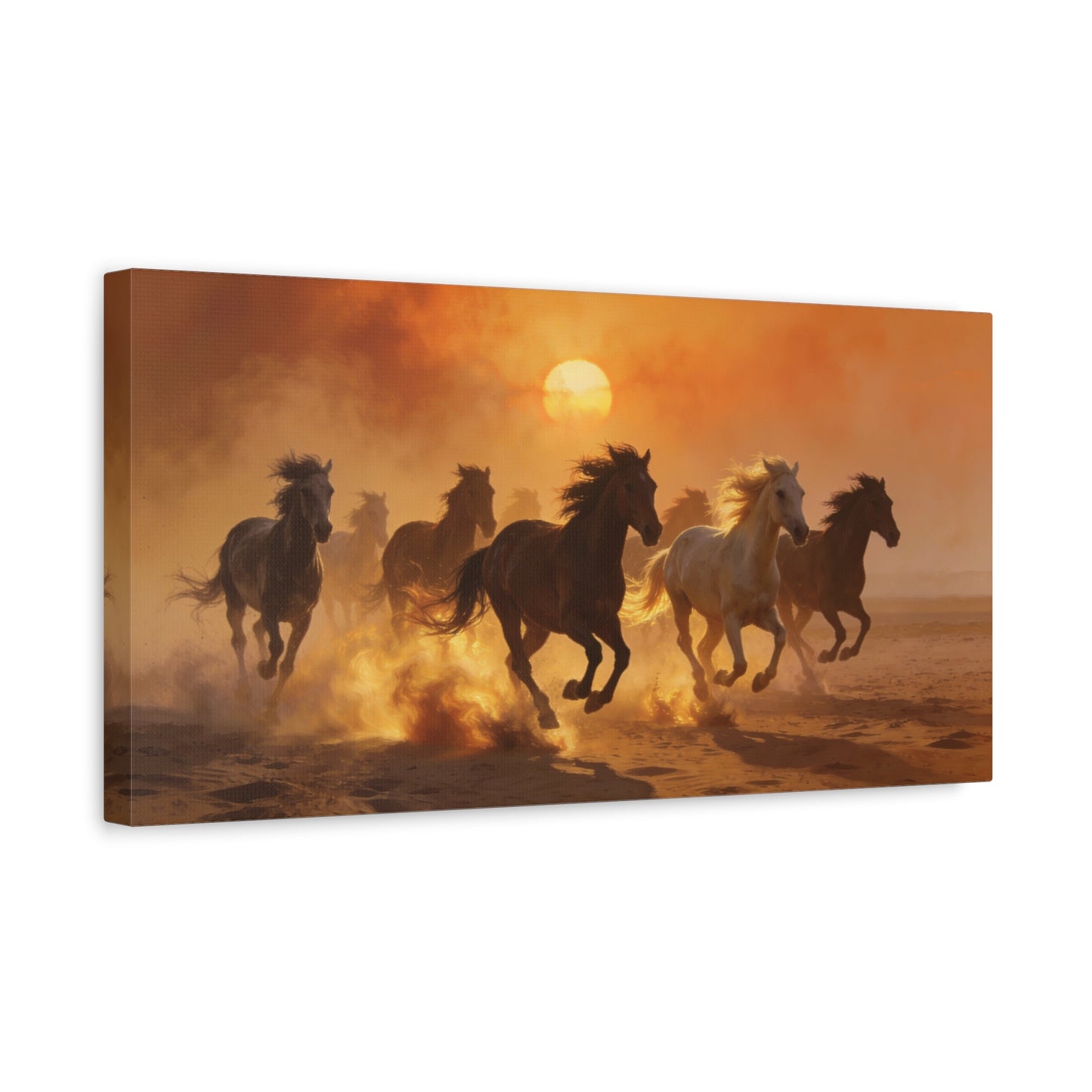 Running Horses Canvas Wall Art - Sunset Desert Herd, Golden Dust Motion - Matte Cotton Print, Contemporary Western Style - Living Room Wall Decor, Bedroom Home Decoration - Bedroom Home Decoration