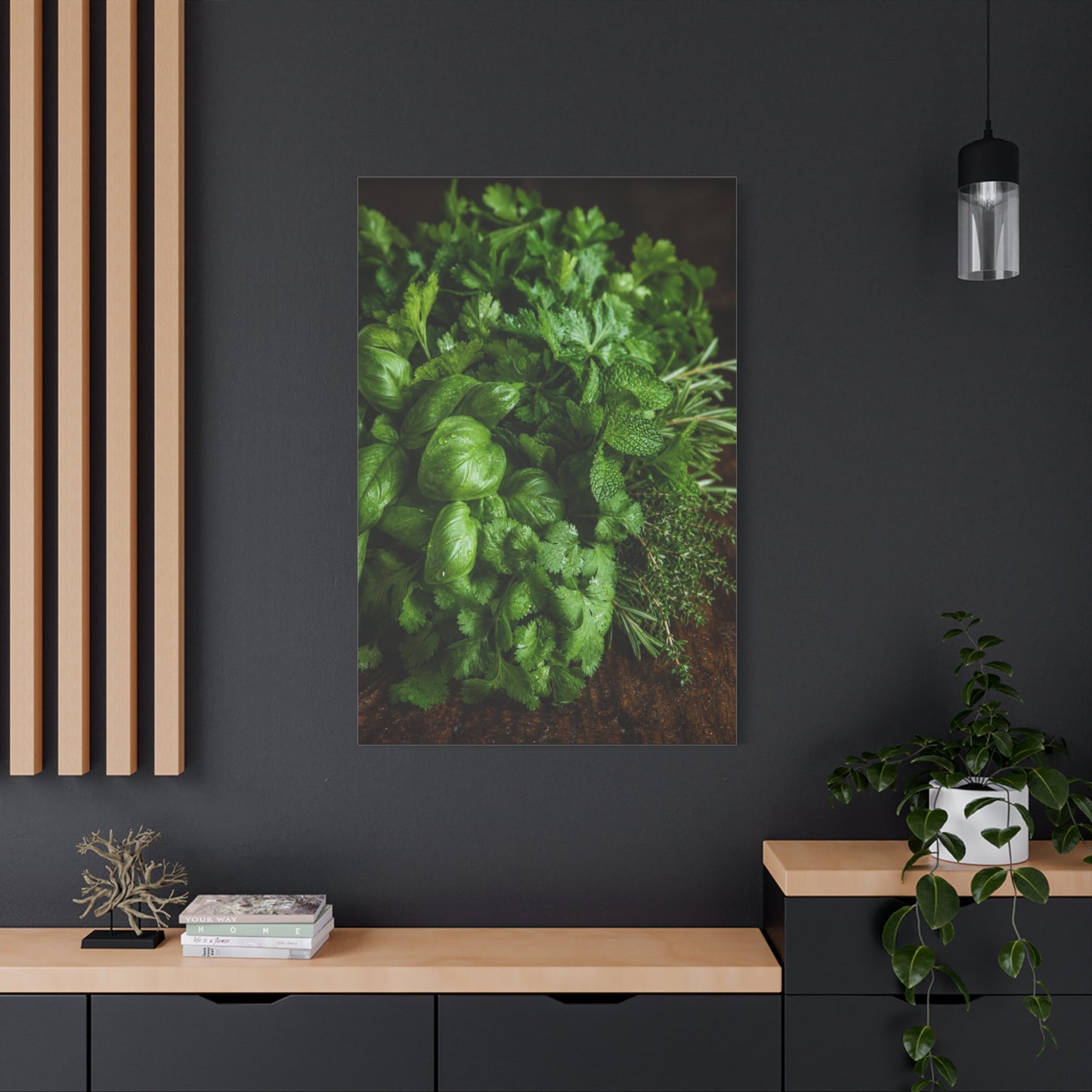 Fresh Herb Canvas Wall Art - Basil, Parsley, Mint, Rosemary Food Art Print - Botanical Kitchen Decor, Rustic Farmhouse Style, Matte Canvas Print, Dining Room Wall Accent - Ready to Hang